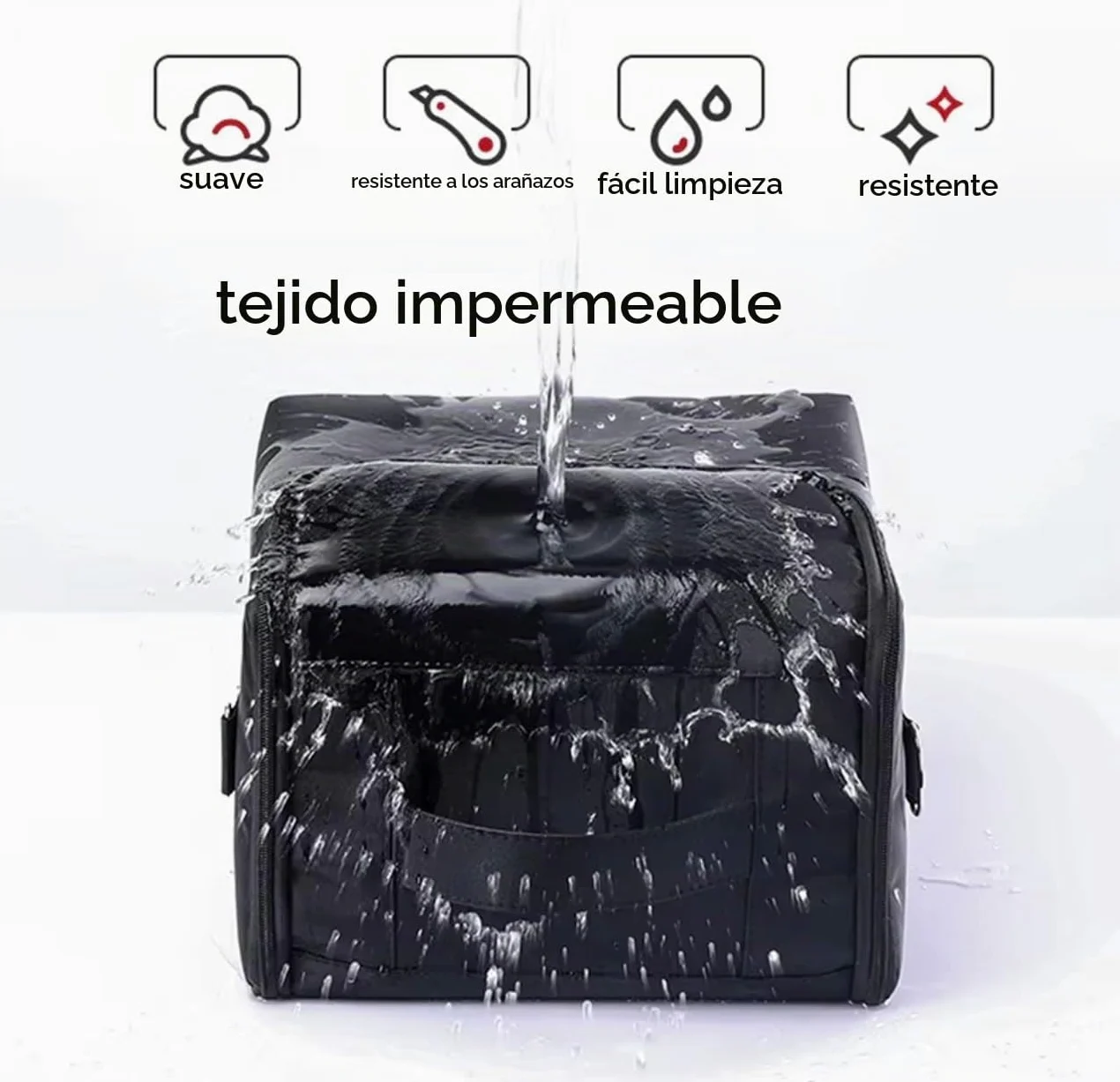 Maleta de Maquillaje Profesional, Maletín Cosmético Negro con Bandeja Expandible y Compartimentos Desplegables, Estuche Portátil 28x27x20 cm