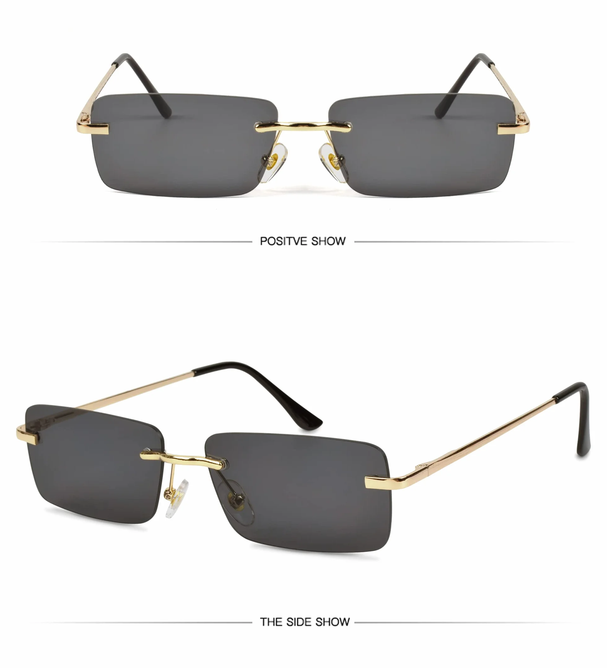 Gafas de Sol Sin Montura Rectangulares Vintage UV400 para Mujer Hombre