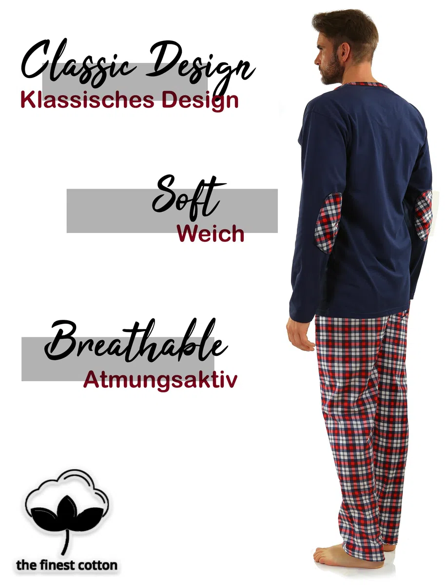Sesto Senso Pijama Hombre Largo Invierno Clásico Algodon 2 Piezas Ropa De Dormir Conjunto Camisa Manga Larga Pantalones Largos M Granat WALDI