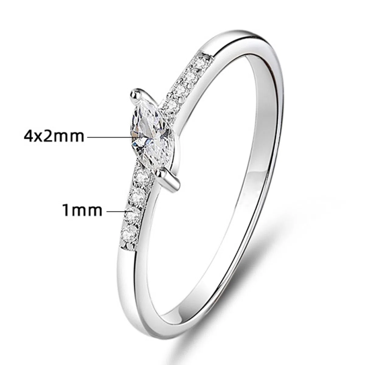 Anillo de boda de oro blanco de 9 K/14 K/18 K/Platino 950, anillo de boda para mujer, 4 x 2 mm, diamante blanco, 0,2 ct