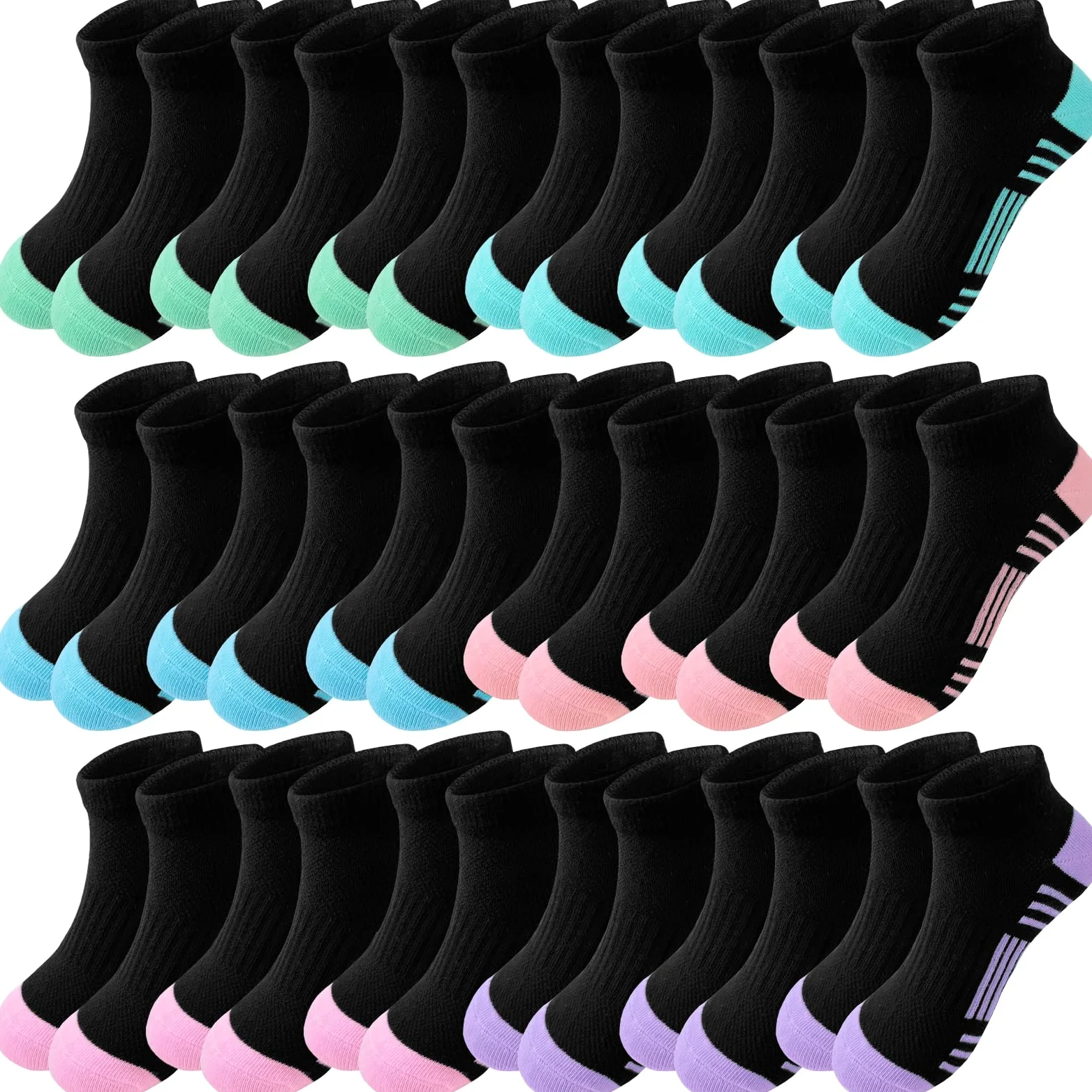 Bemeol 18 pares de calcetines de tobillo para niñas, para correr, atléticos, de corte bajo, para niños pequeños y grandes