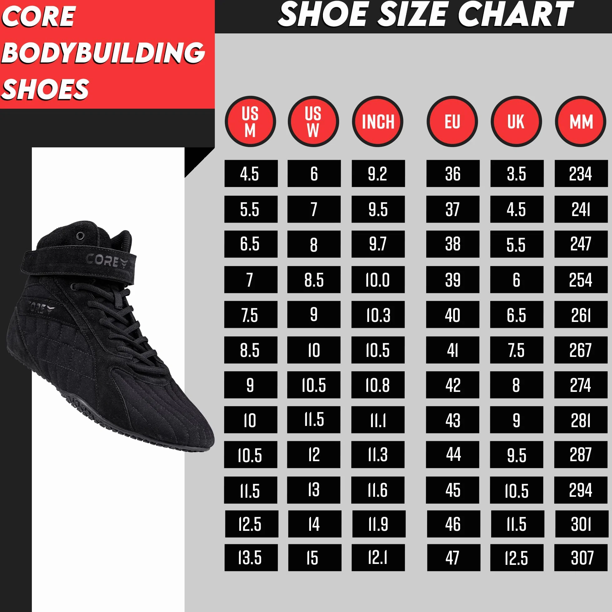 Nordcore Zapatillas de Culturismo - Zapatillas de Halterofilia para Sentadillas, Levantamiento de Potencia, Peso Muerto y Entrenamiento en el Gimnasio - para Hombres y Mujeres - con Suela Plana