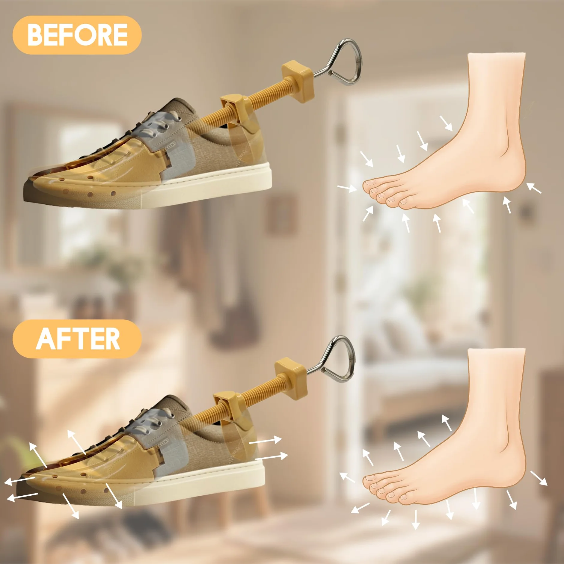 JJDPARTS Estirador de zapatos para mujeres y hombres, par de expansores de zapatos de 4 vías, longitud y ancho ajustables