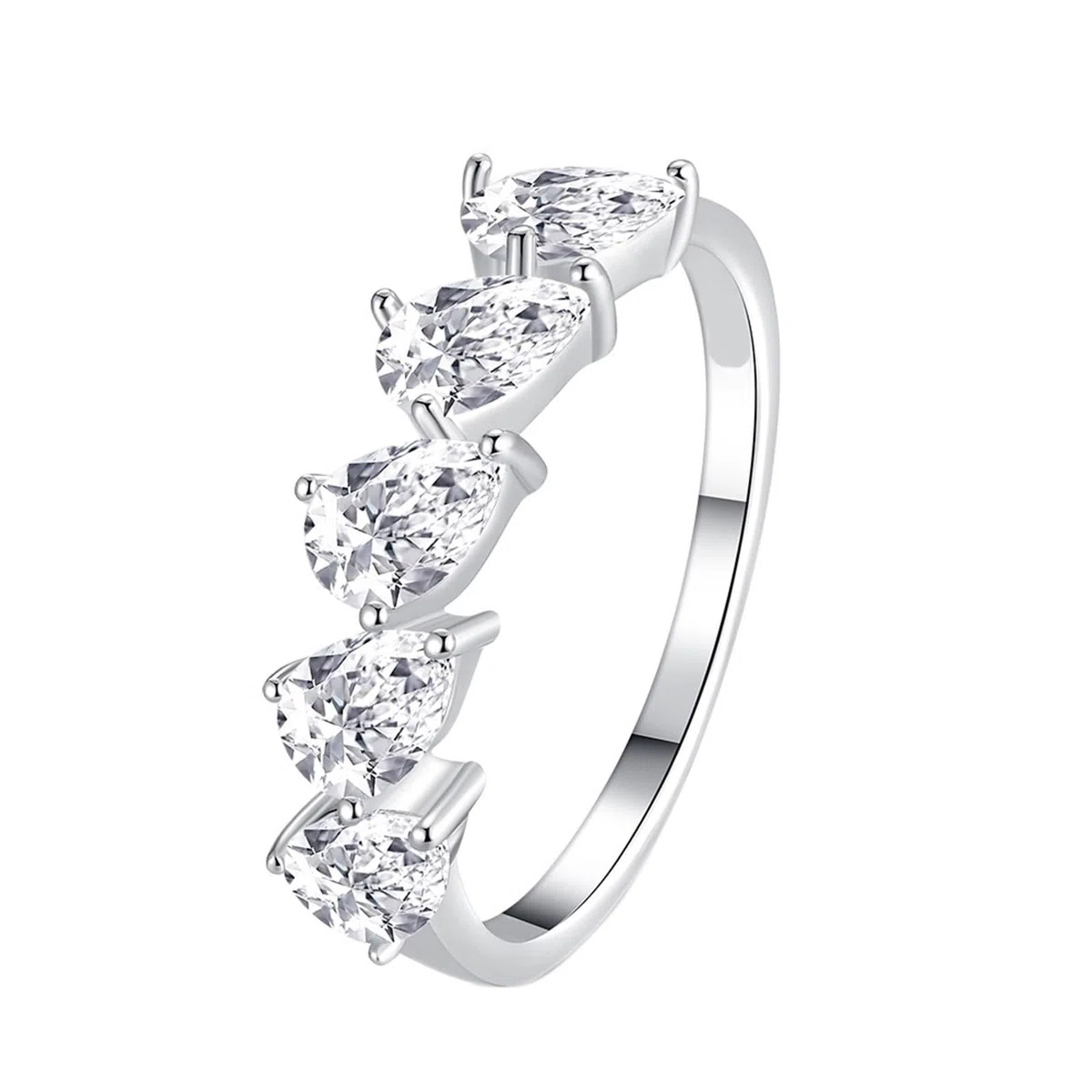 Anillo de Matrimonio para mujer, juego de anillos de boda de 4 x 6 mm, moissanita, oro blanco/platino 950