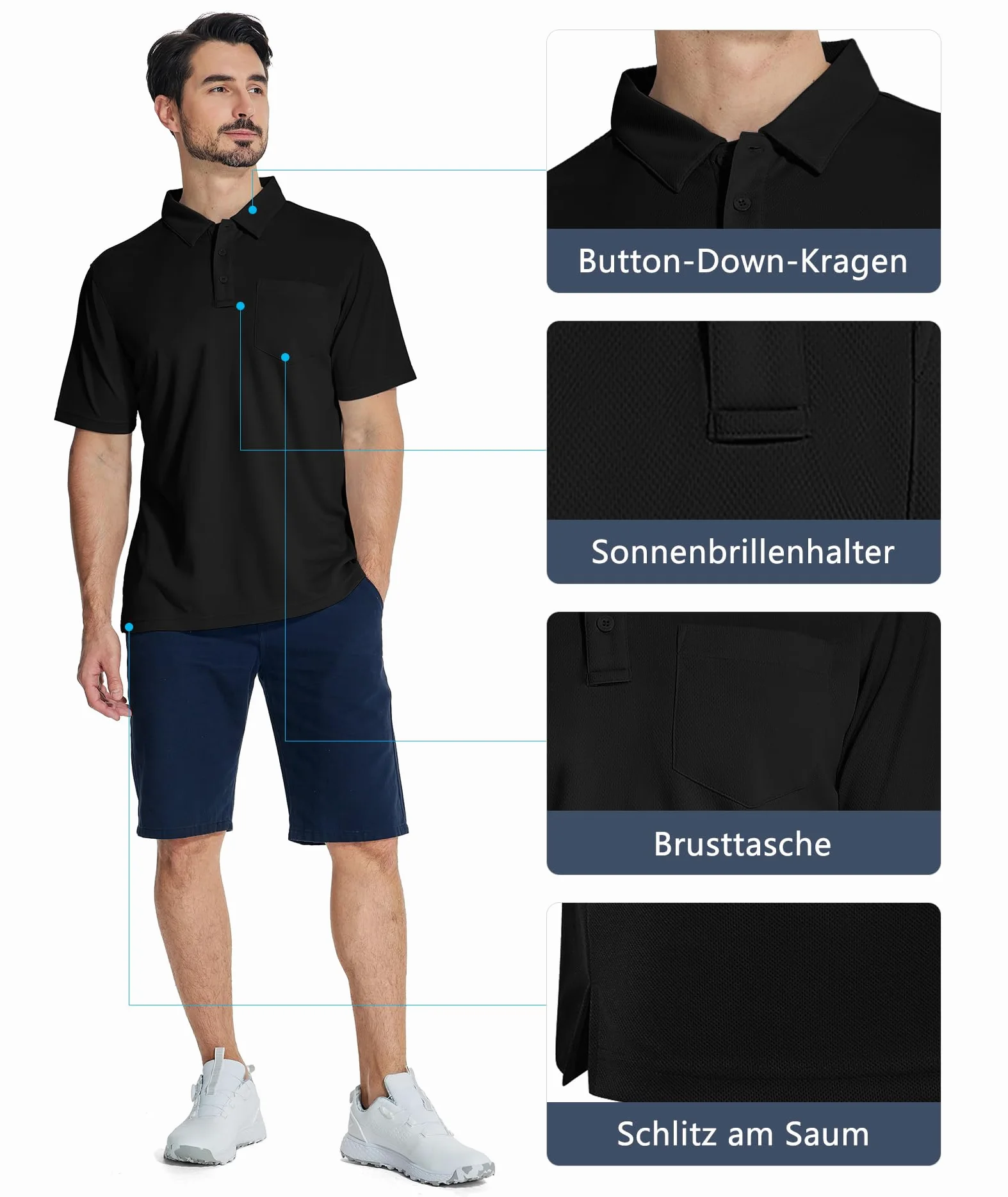JACKETOWN Pack de 5 polos de manga corta para hombre, camiseta funcional de verano, conjunto de polo elástico en 4 direcciones, transpirable, deportivo, polo de golf, camiseta con botones, tallas M