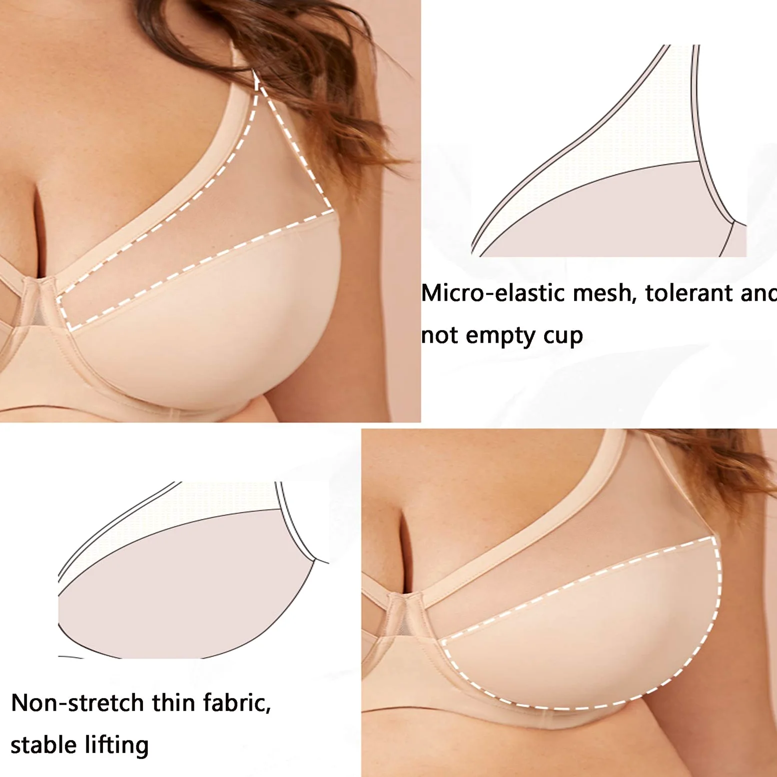 Sujetador sin alambres para mujer de talla grande,Comfort Revolution Wirefree Bralette de cobertura completa para uso diario