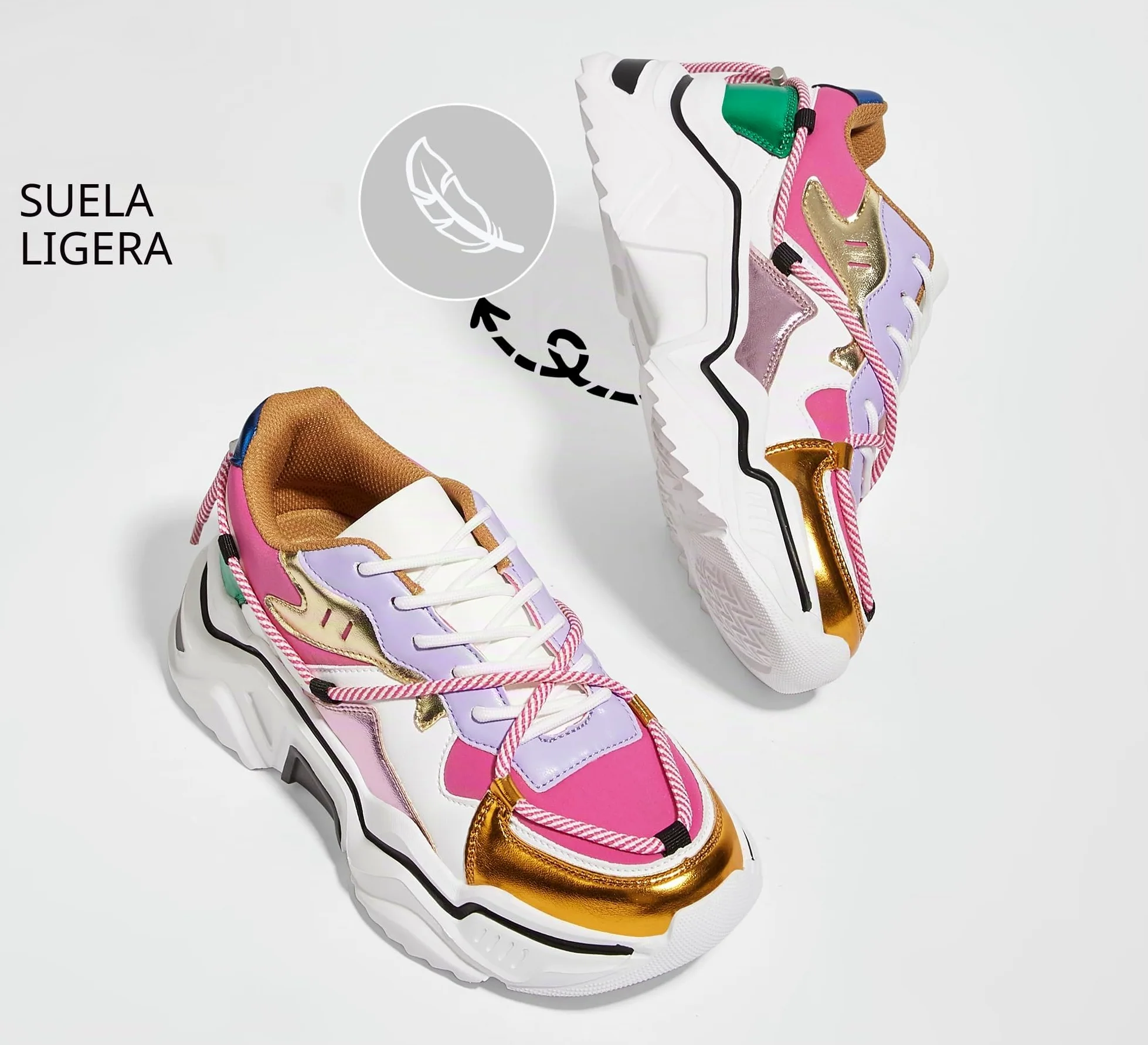 LUCKY STEP Zapatillas Plataforma Mujer – Retro Chunky Dad Shoes, Zapatos de Moda con Bloques de Colores para Uso Diario y Paseos