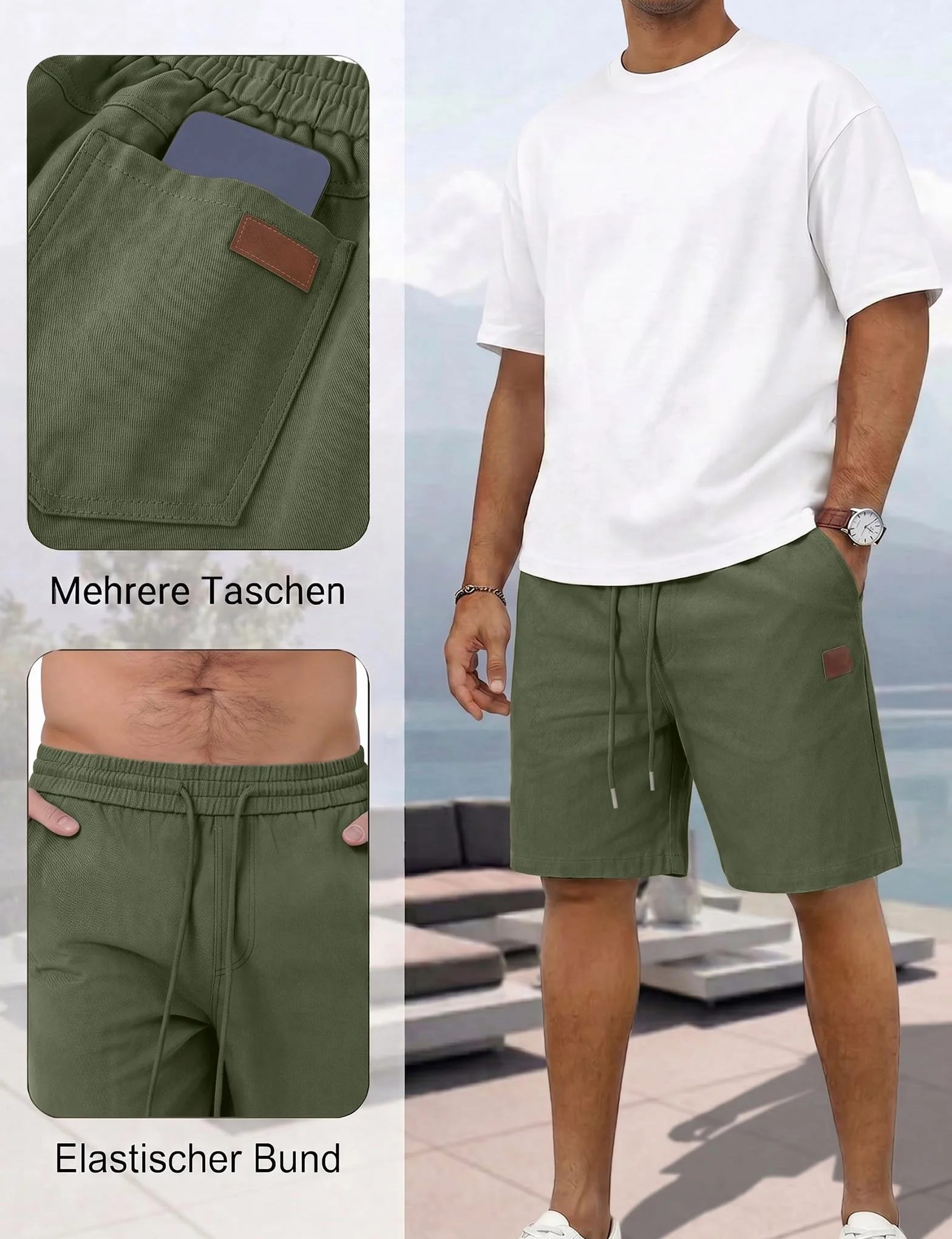 iClosam Pantalones para Hombre Cortos de algodón con Cintura elástica y cordón Ajustable, Pantalones Cortos Casuales de Verano con Bolsillos, Tallas S-3XL