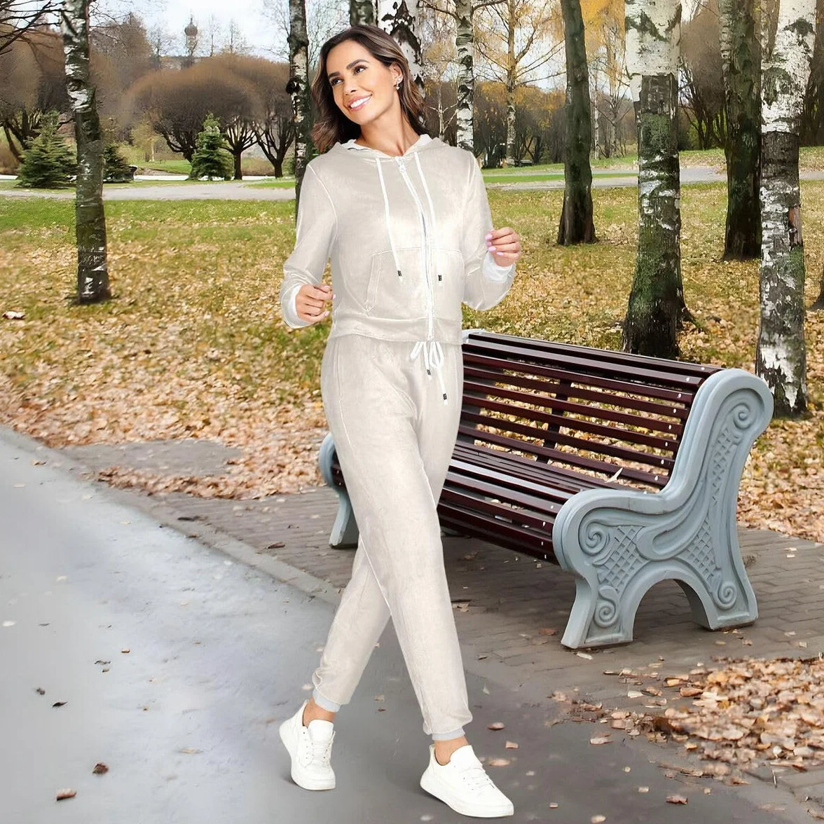 Conjunto deportivo de 2 piezas para mujer, conjunto deportivo abstracto de manga larga, color beige anormal