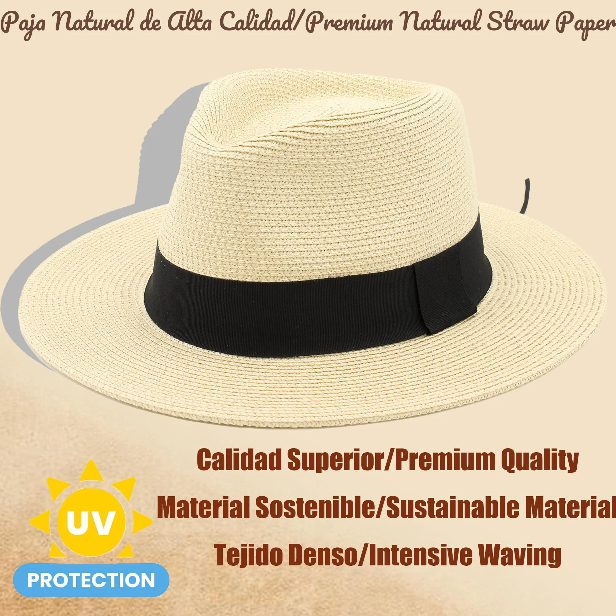 Sombrero Panamá de Paja UPF 50 Plegable Ala Ancha Unisex