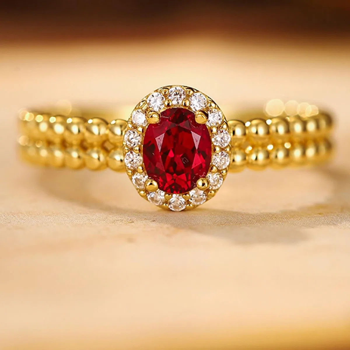 Anillos de Mujer Compromiso Oro 9K / 14K / 18K, 4 Garras Oval con Rubí de 0,5 ct y Moissanita, Anillo de Eternidad Oro Mujer