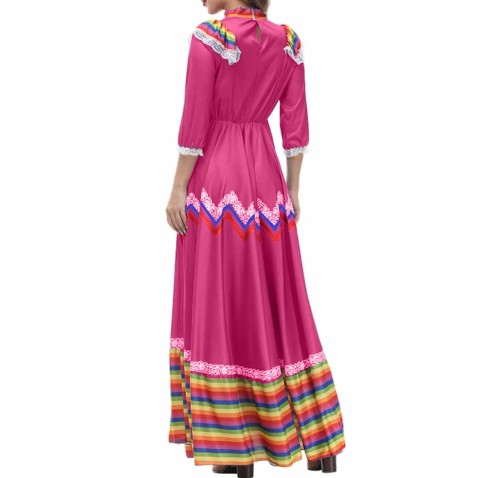 Vestido Bohemio para Mujer, Vestido Tradicional Mexicano, Vestido de Baile Folklórico, Vestido de Cinco de Mayo, Holgado, Dobladillo Grande, Vestido de Verano Largo