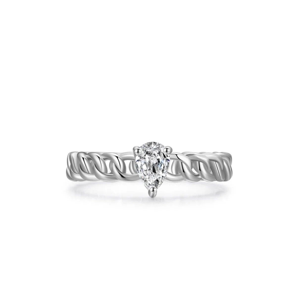 Anillo para mujer, oro auténtico, anillo de boda único con diamante cultivado en laboratorio, anillos de compromiso, forma de gota, oro blanco, anillo de banda para mujer