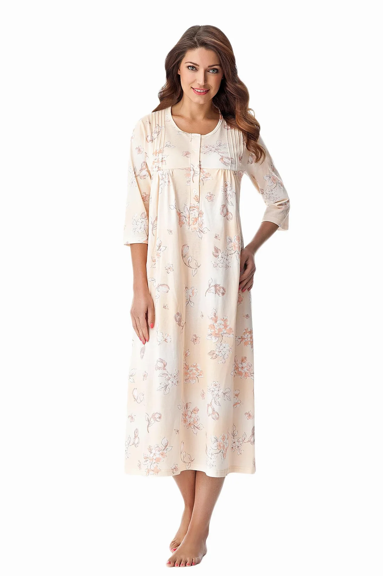 DOROTA Elegante camisón largo de algodón para mujer, 100% algodón, fabricado en la UE, Sleepshirt-salmón., L