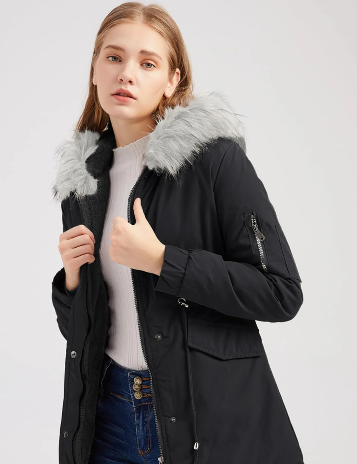 Tuopuda Abrigo Parka Mujer Largo Capucha Gruesa Chaqueta Cremallera Invierno Prueba Viento