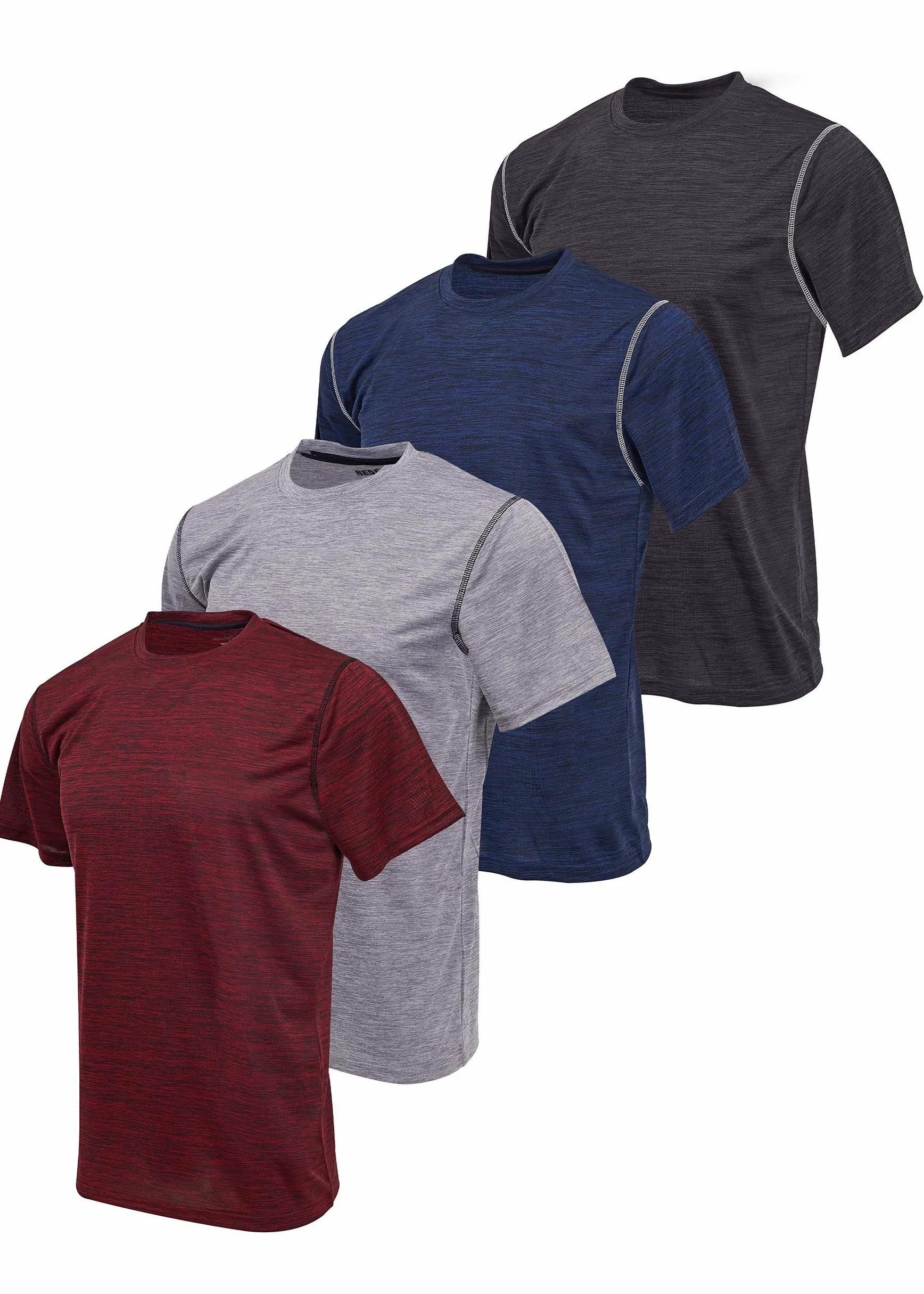 Reset Paquete de 4 camisas de entrenamiento para hombre, rendimiento atlético activo de cuello redondo camisetas de gimnasio - gris - XX-Large