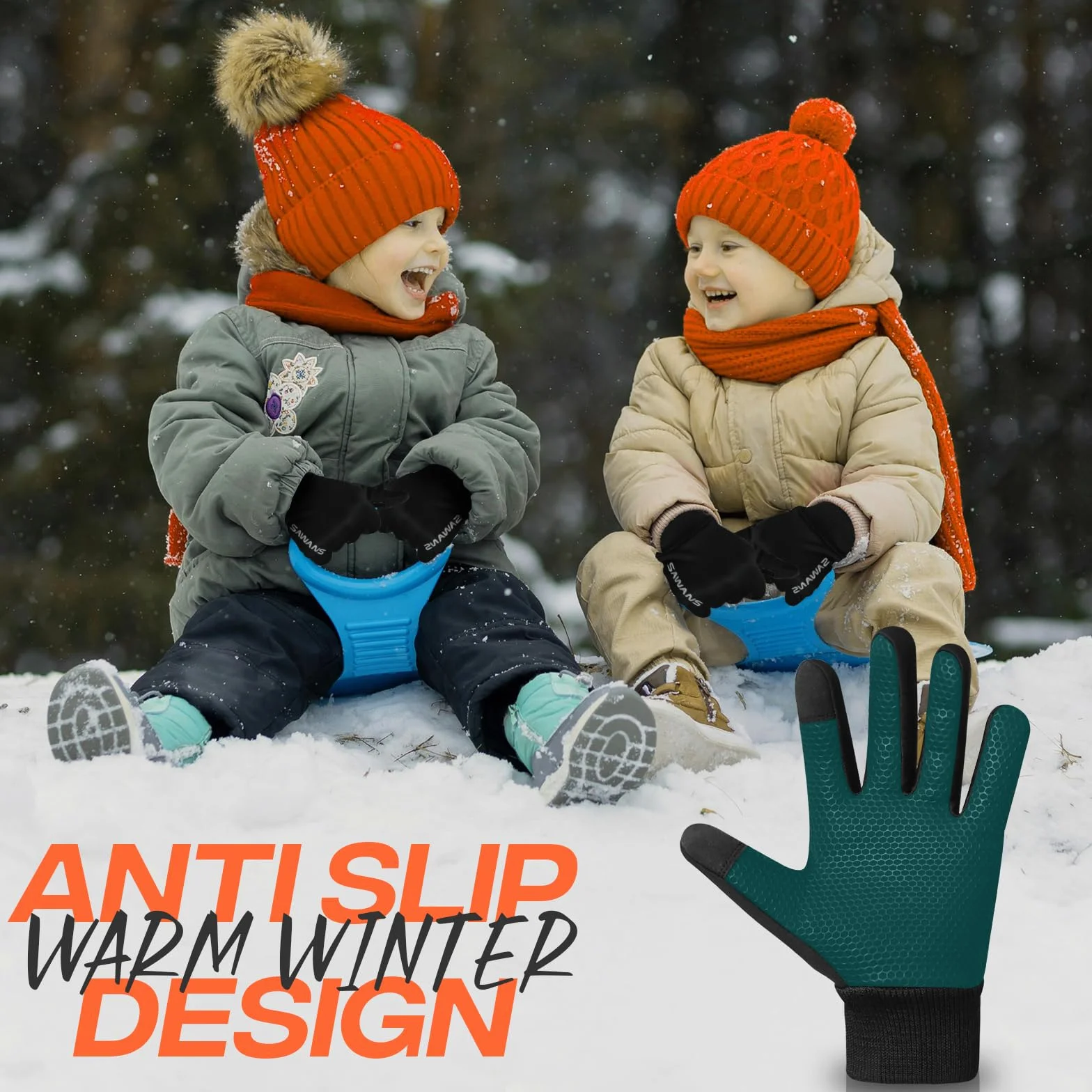 SAWANS Guantes de ciclismo de invierno para niños, para correr, con pantalla táctil, antideslizantes, térmicos, cálidos, para exteriores, ciclismo, fútbol, rugby, ciclismo de montaña, senderismo y
