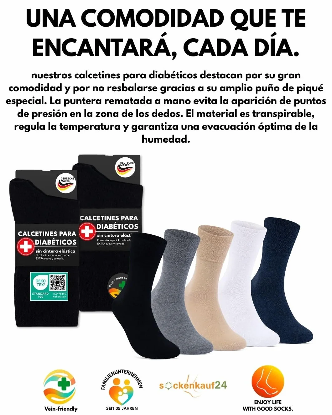 sockenkauf24 6 Pares de Calcetines Diabéticos con Cintura de Confort sin Elástico & sin Costuras Hombre & Mujer 97% Algodón