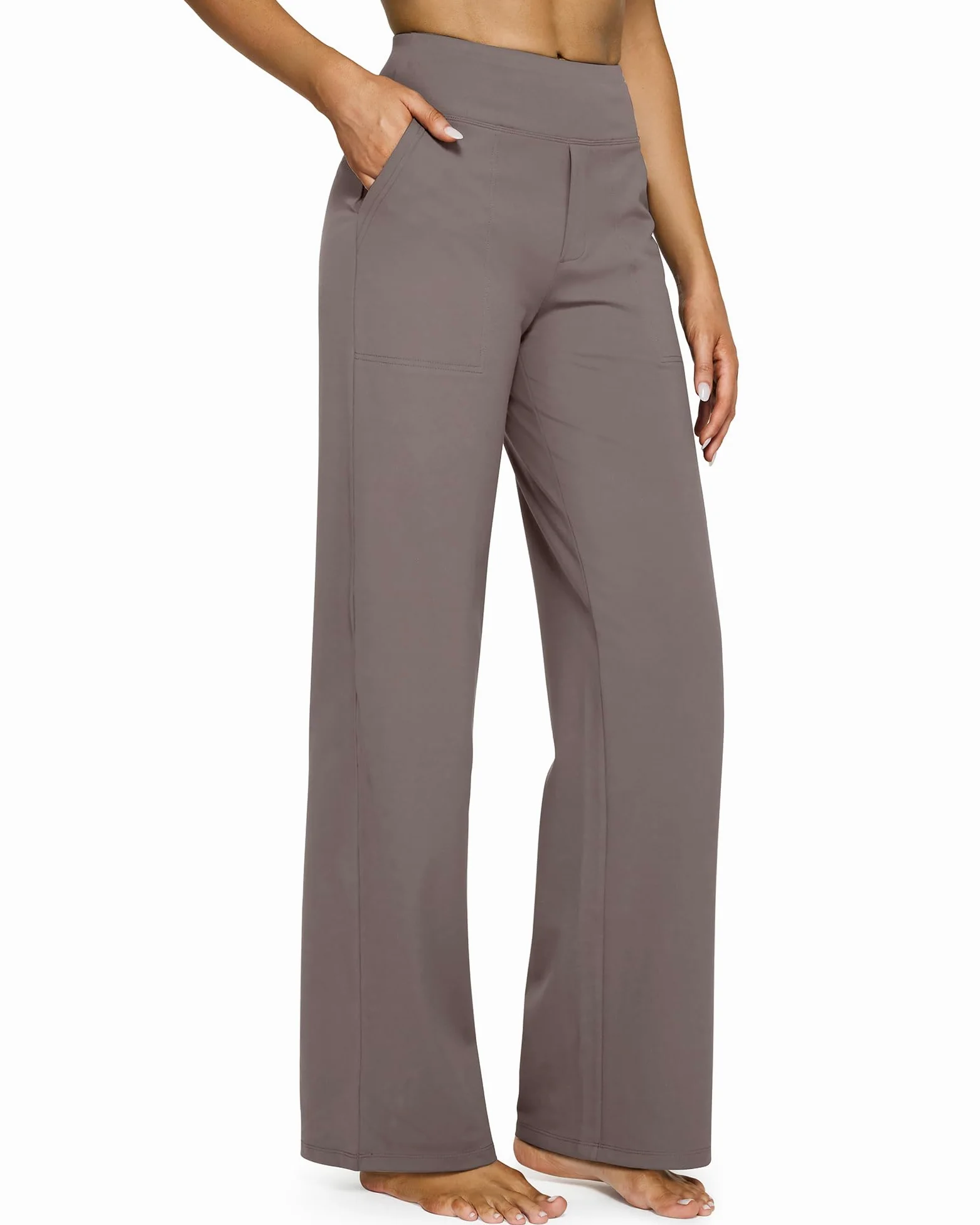 G4Free Pantalones de Yoga Mujer Pantalones de Pierna Ancha con Bolsillos Cintura Alta Vestido Elástico Casual Pantalones de Chándal Petite/Regular/Alto