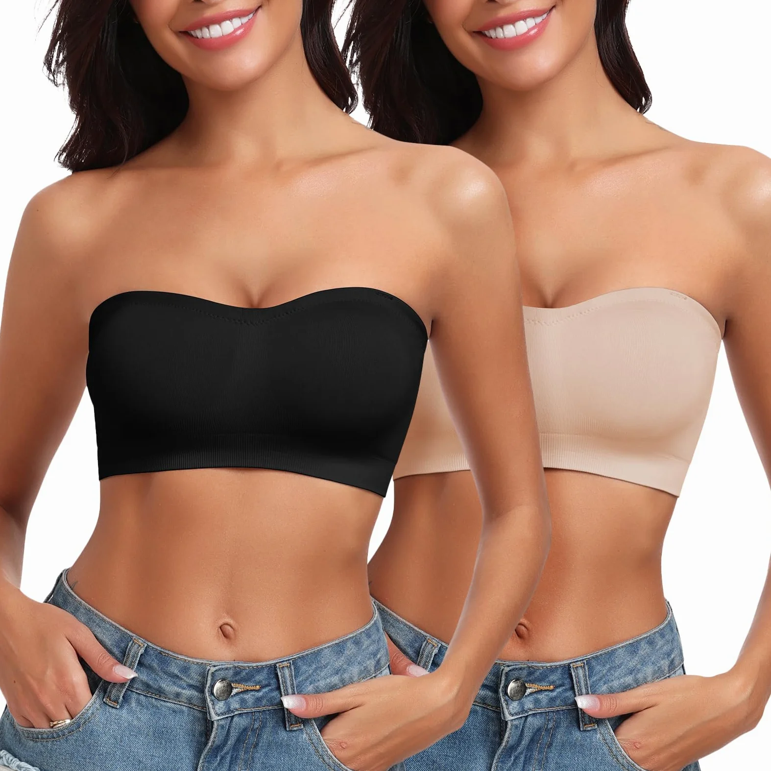 LEYSHE Sujetador sin Tirantes para Mujer, Sujetador Bandeau Acolchado, Top de Tubo sin Costuras, Top Bandeau Antideslizante