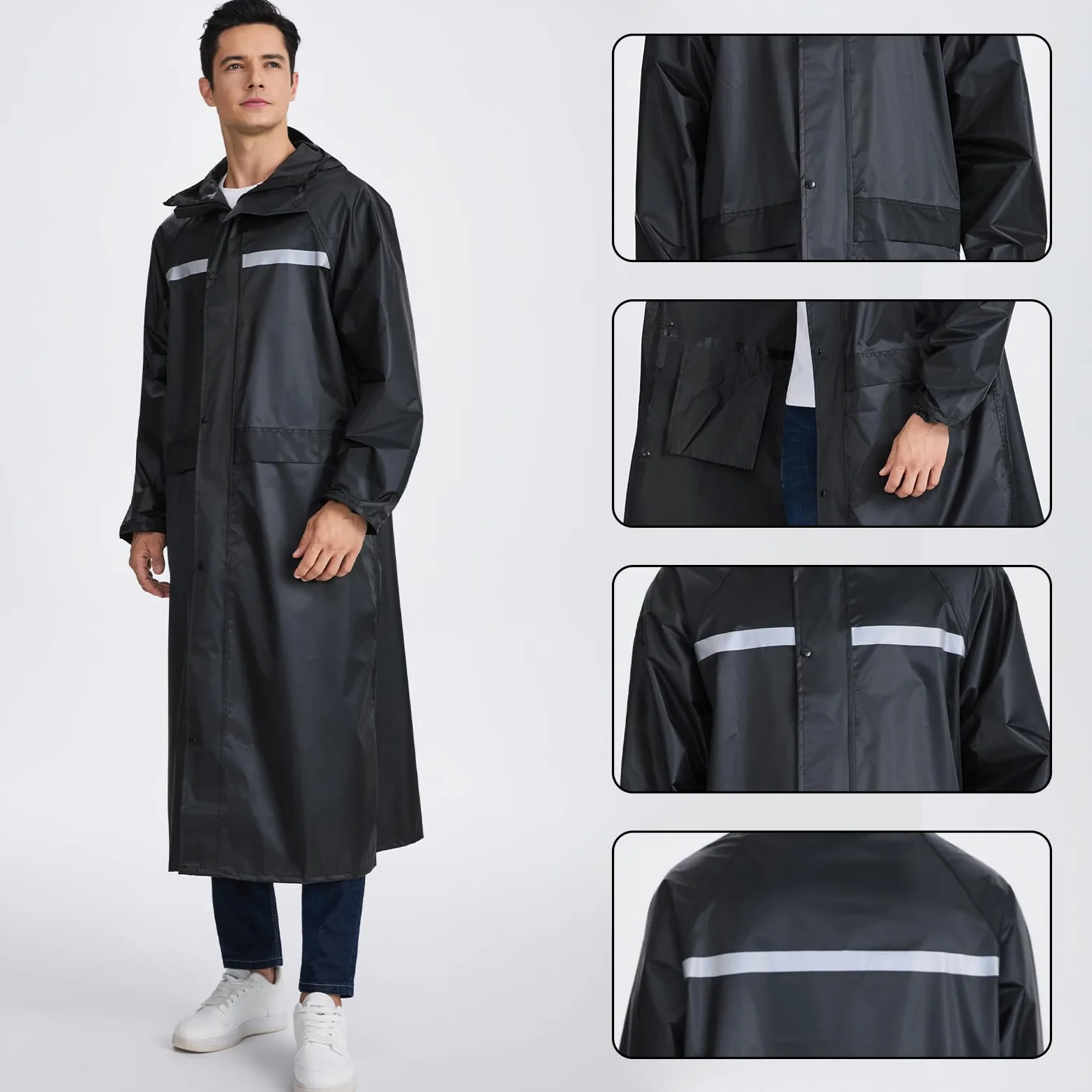 Chubasquero, Poncho Impermeable, Cortavientos Hombre Mujer, Traje Agua Bicicleta con Banda Reflectante, Solapa de Cremallera con Excelente Sellado, Ideal para Camping, Senderismo, Viajes