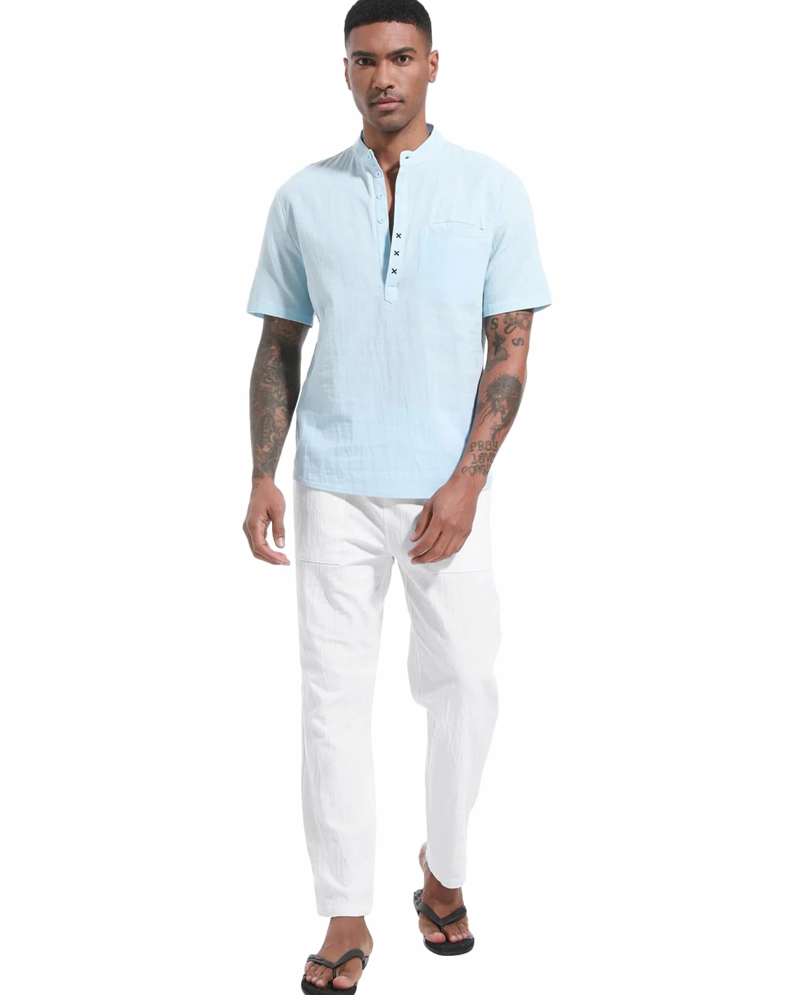LVCBL Pantalones Deportivos Casuales de Lino para Hombre para Verano Holgados para Yoga Playa con Cintura Elástica