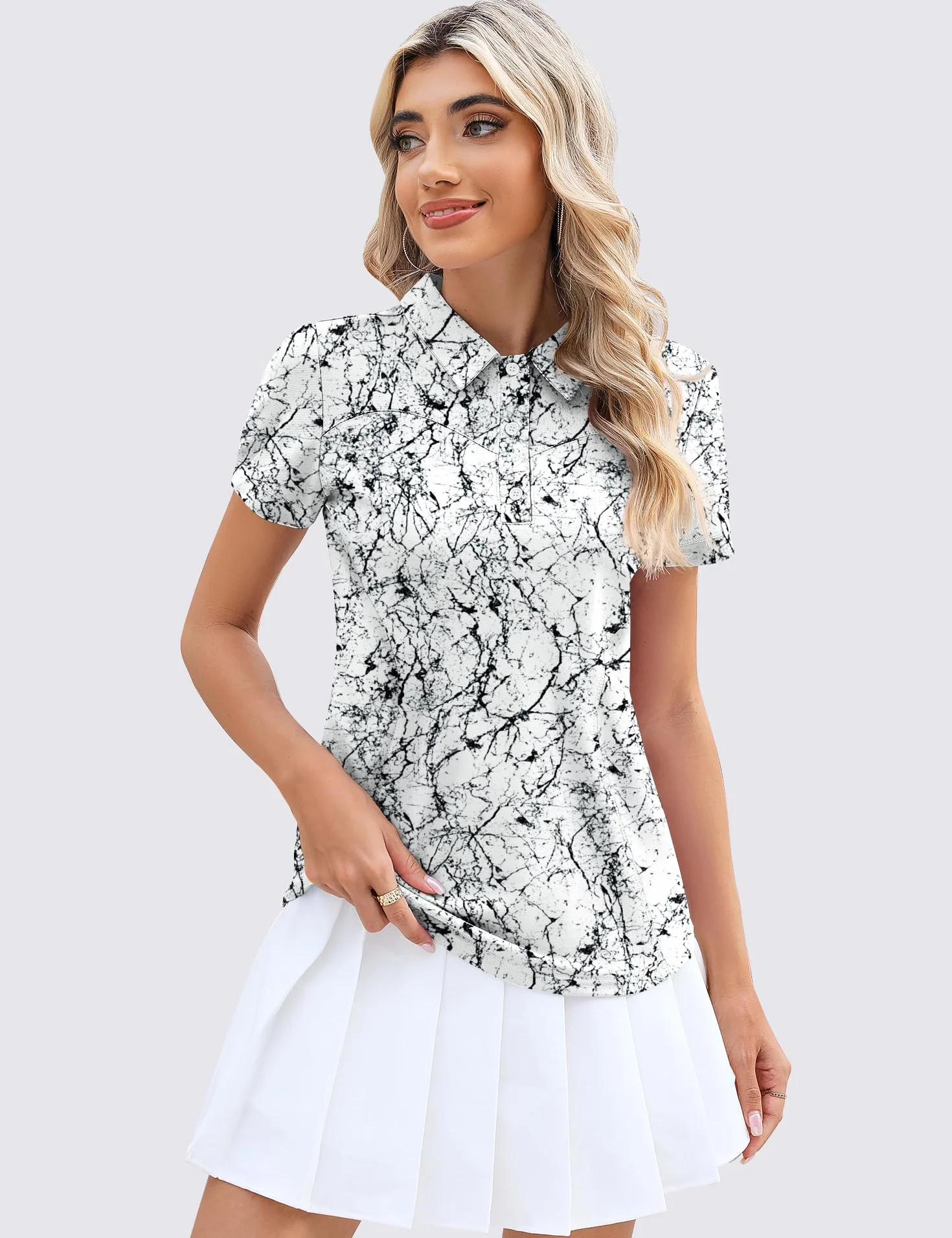 IECCP Polo de golf para mujer manga corta cuello algodón ligera absorbe humedad camiseta verano trabajo informal tenis 3 botones