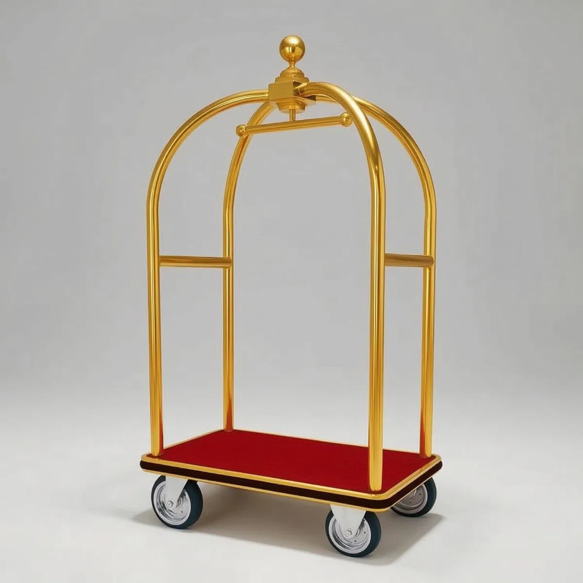 Carrito de Equipaje Carro Maletero Trolley Hotel Diseño Elegante Base Roja Superficie Rectangular Transporte de Maletas Adecuado para Recepción de Hotel Vestíbulo Aeropuerto