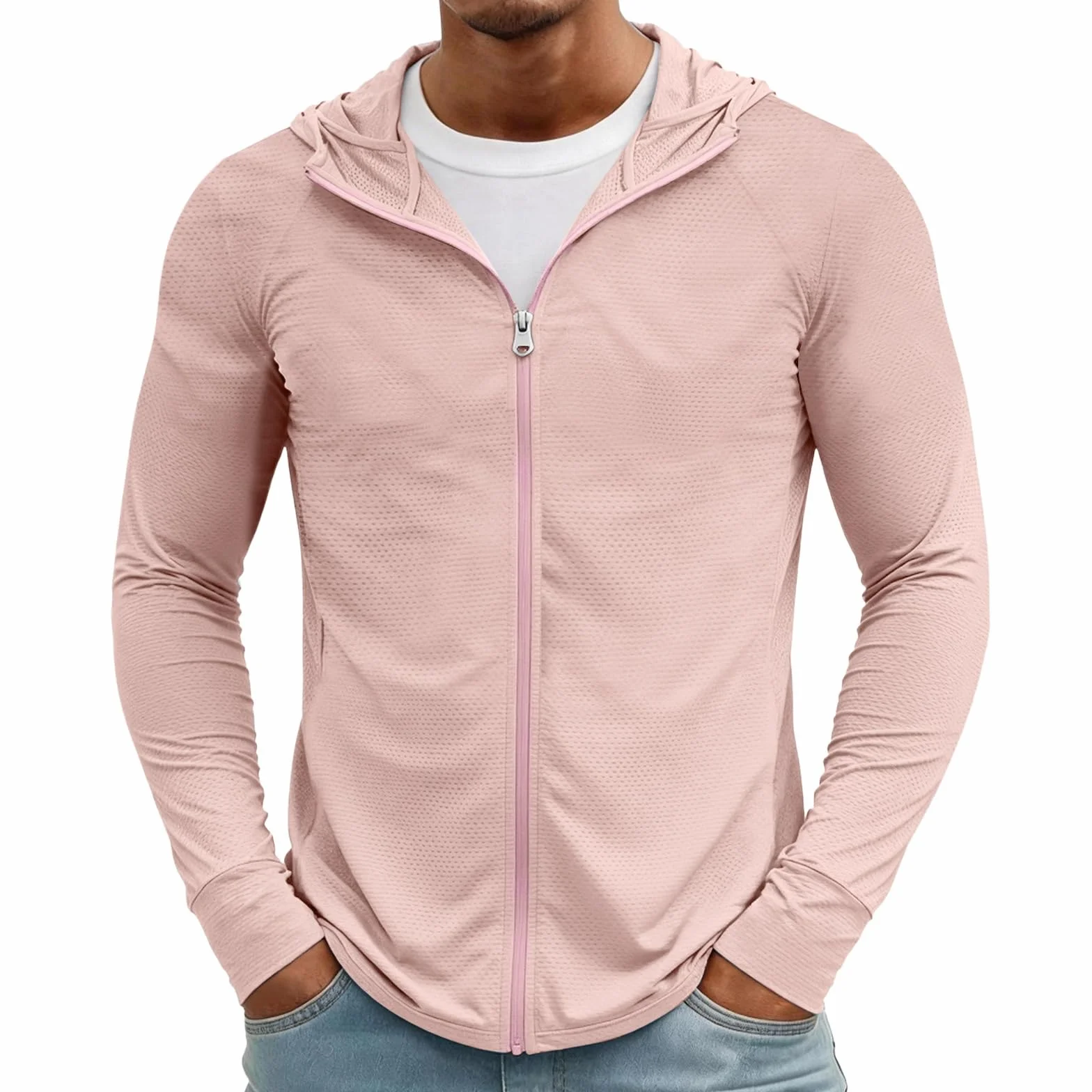 MOKBAY Camiseta Proteccion Solar Hombre UPF 50 Rashguard con Capucha Manga Larga Verano Trekking Deporte Pesca Surf Running Camisetas