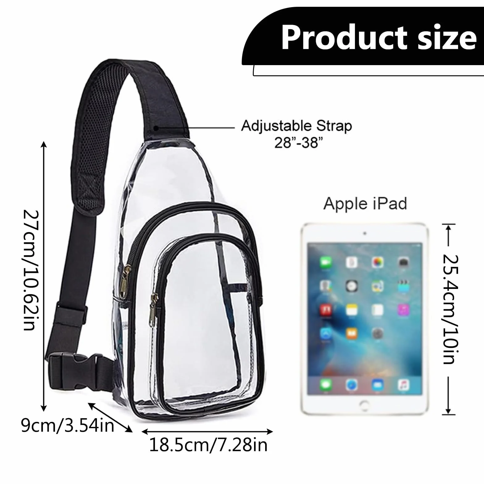 Bolsa de Pecho Transparente de PVC, Aprobado por Estadios Bolso Bandolera Hombre, Bolso Transparente Mujer con Correa Ajustable, Riñonera Resistente Al Aguariñonera para Conciertos Viajes