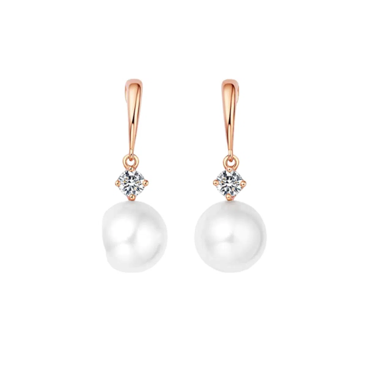 Pendientes de gota de perlas de oro de 9 K/14 K/18 K para mujer, aretes colgantes de perlas de 7,5-8 mm con diamante de oro rosa de 0,16 quilates