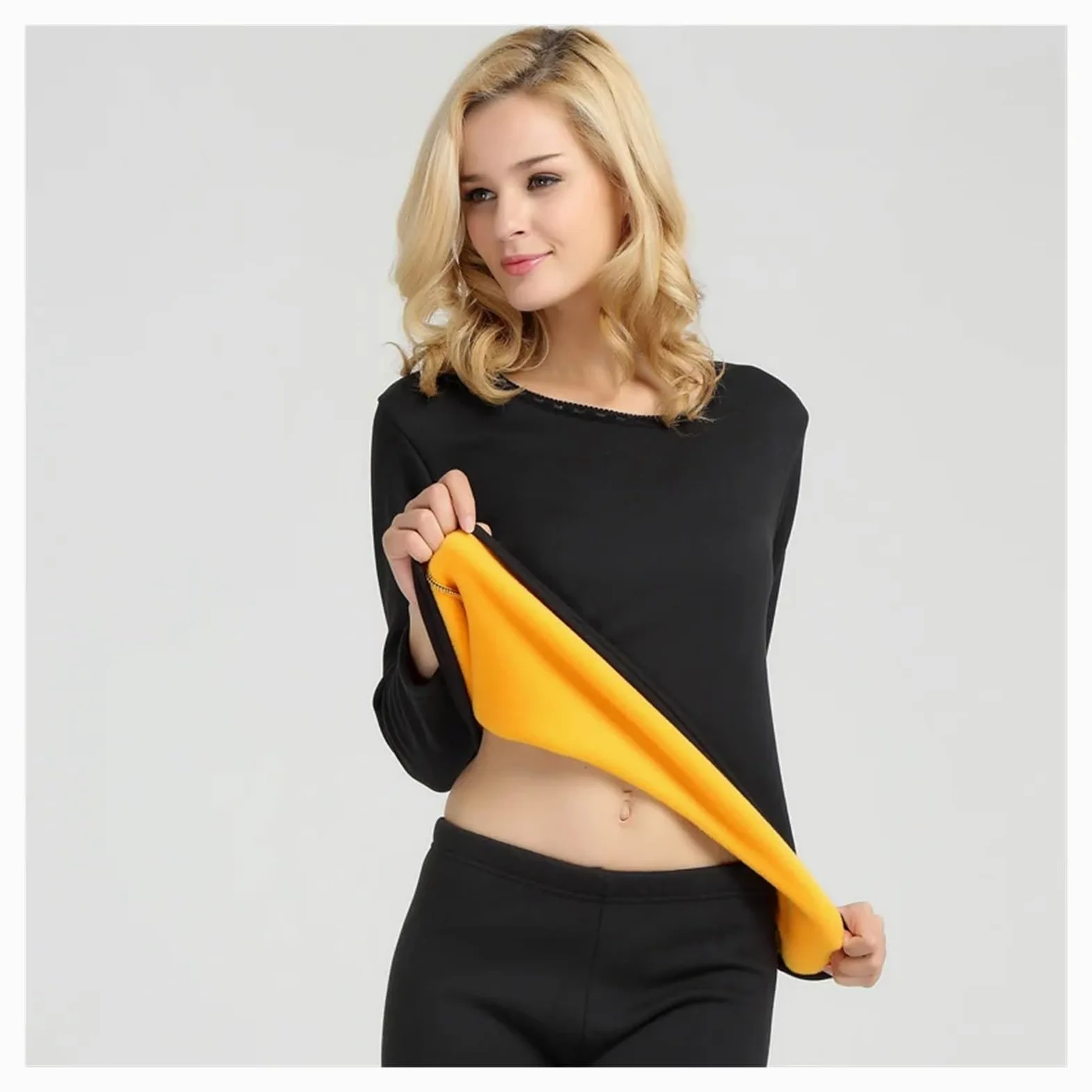 Ropa Interior Térmica Conjuntos de Ropa Interior Femenina, térmica íntima, Invierno Forro Polar, 2 Piezas, Tallas Grandes Desde L hasta 6XL