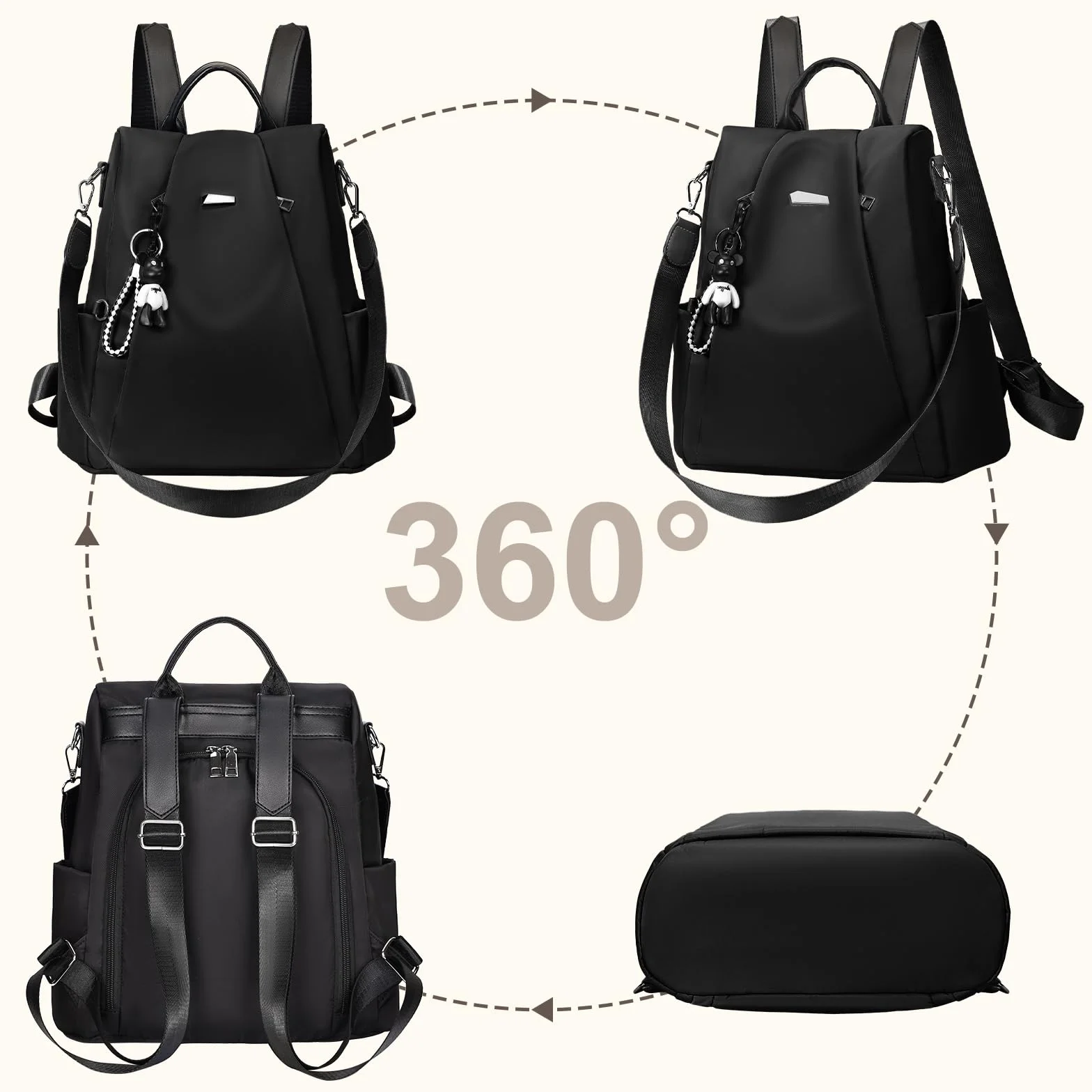 Eshow Mochila Antirrobo para Mujeres y Chicas, se Puede como Bolso de Hombro o Bolsa Bandolera, Adecuado para Viaje Escuela Compras y Trabajo Negro