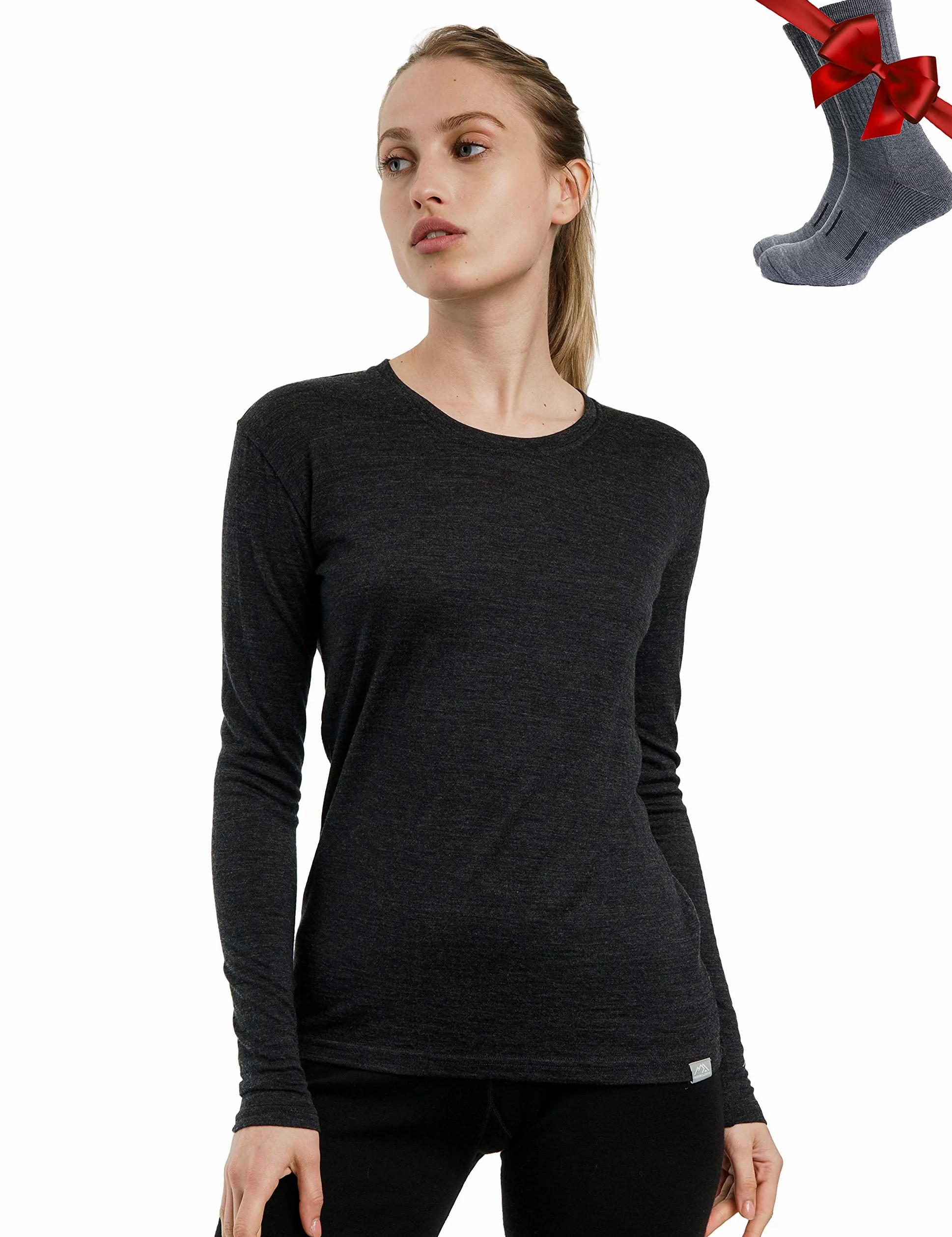 Merino.tech Camiseta Termica Lana Merino Mujer - Ropa Térmica + Calcetines (X-Small, 165 Charcoal)