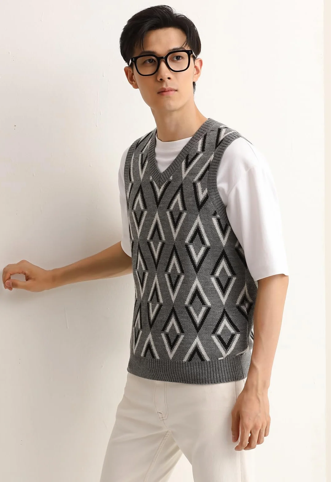 Suéter de Punto sin Mangas de Cuello V para Hombres Blusa Delgada para Hombres de Color sólido