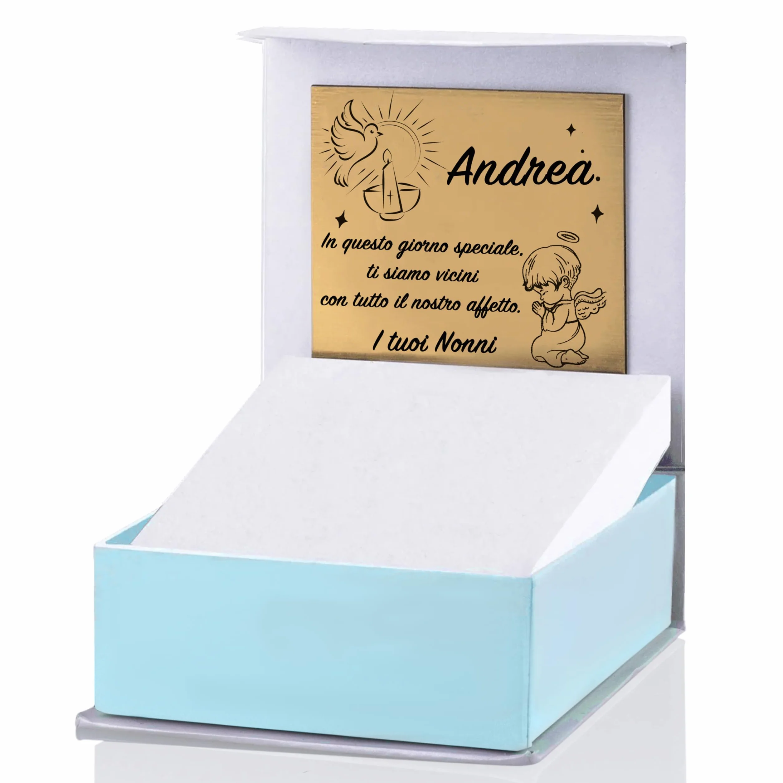 Sakrami Pulsera Bebé Plata de Ley 925 Placa con Nombre Personalizada y Ángel Esmaltado Azul Colección Niños + Caja de Regalo Personalizada - Pulsera de Nacimiento, Comunión o Bautizo
