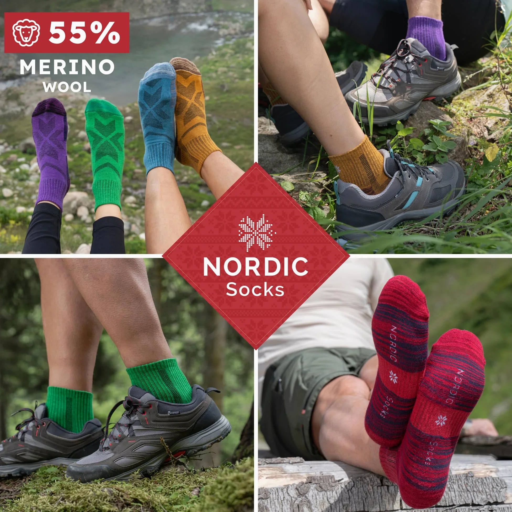 NORDIC Socks Calcetines Bajos Senderismo Lana Merino 5 pares | Antiampollas, Absorben la Humedad, Antiolor