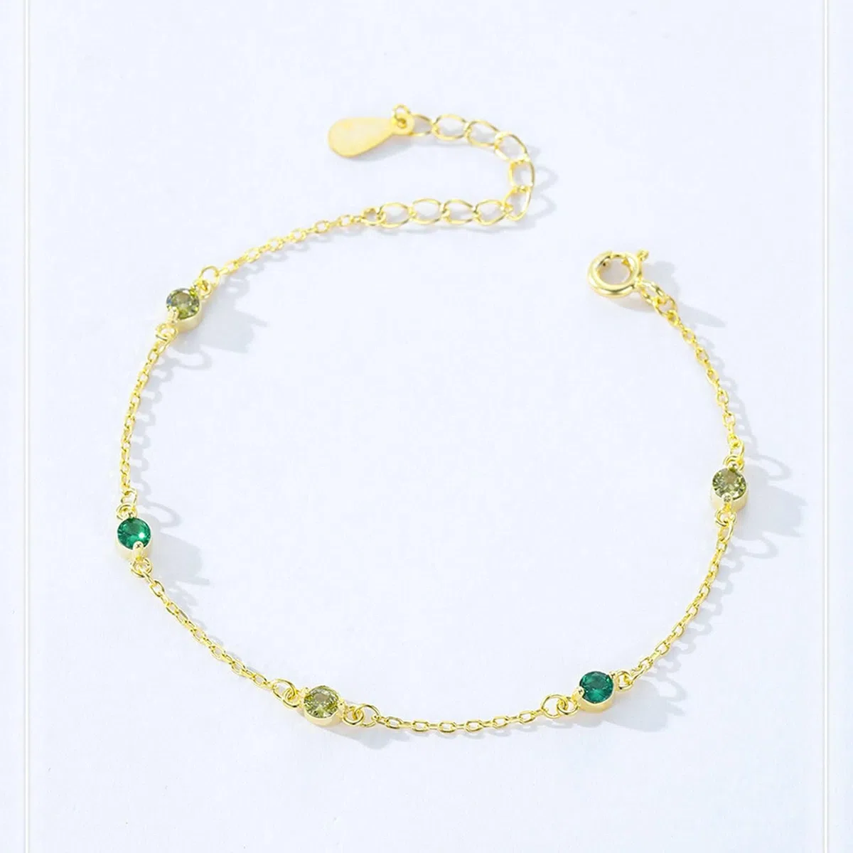 KnSam Pulsera de oro auténtico de 9 K/14 K/18 K, para mujer, con peridoto verde, brazalete Au 375/585/750 oro amarillo