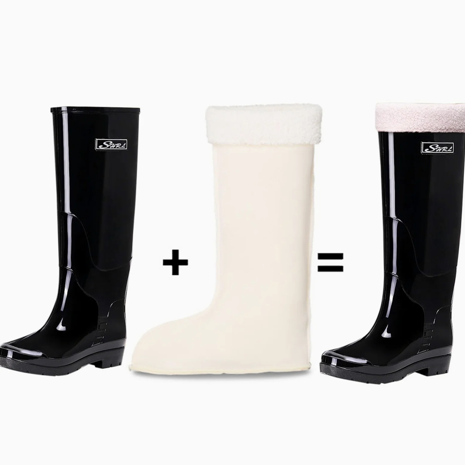 Botas de lluvia de moda hasta la rodilla para mujer, botas térmicas de goma para mujer, botas de lluvia impermeables, botas de agua de longitud completa hasta la rodilla con forro cálido, B