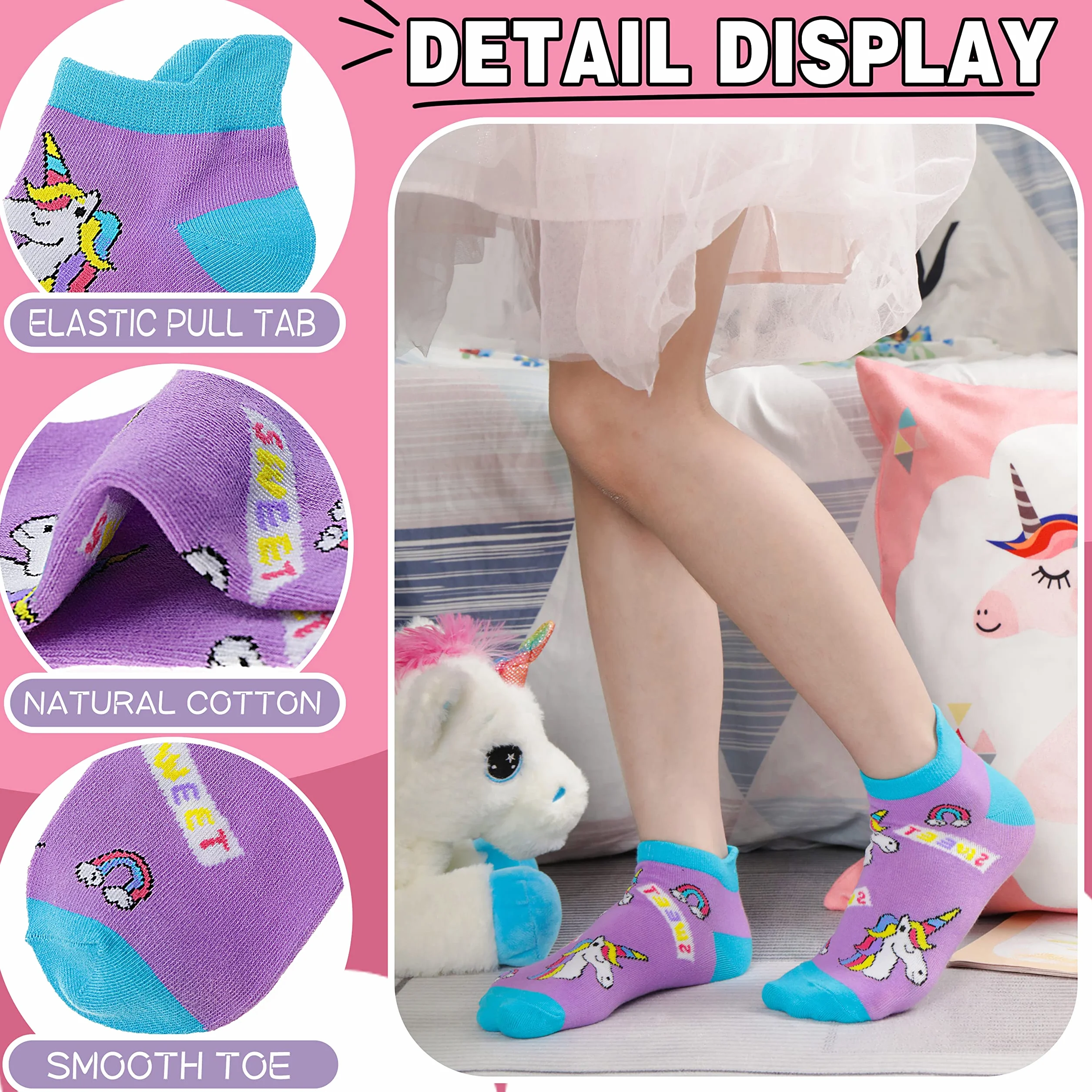 ANTSANG Niños Niñas Calcetines Tobilleros Lindo Unicornio Divertido Novedad Extraño Dibujos Animados No Show Moda Algodón 6 Pares