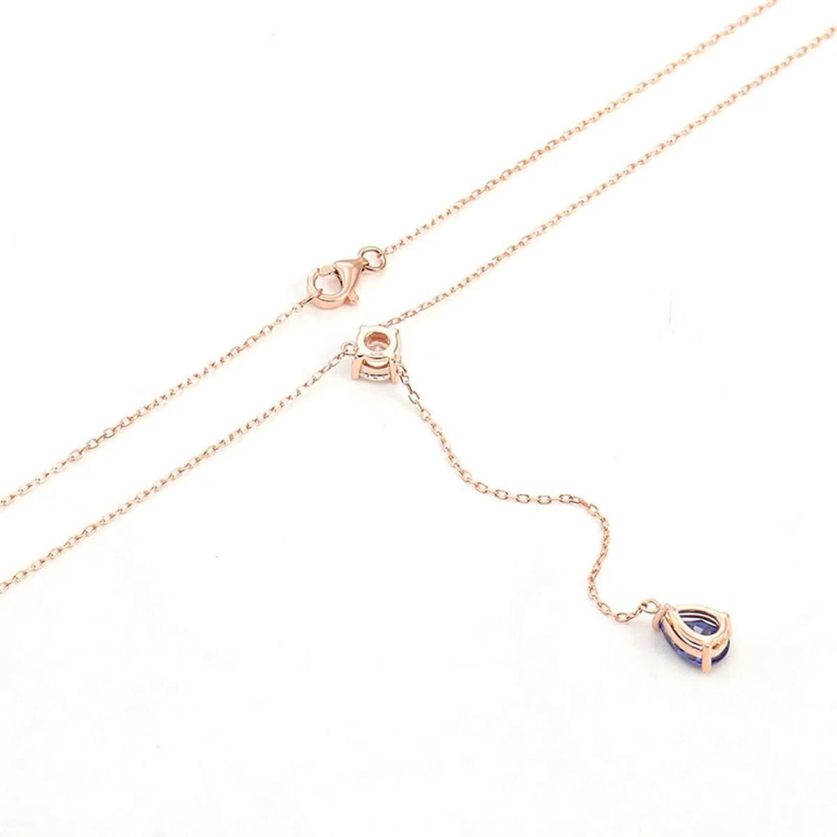 Colgante Oro Amarillo Mujer 9 Kilates,Collar Forma Y con Gota de Agua Zafiro Creado Colgantes Collar para Mujer de Oro