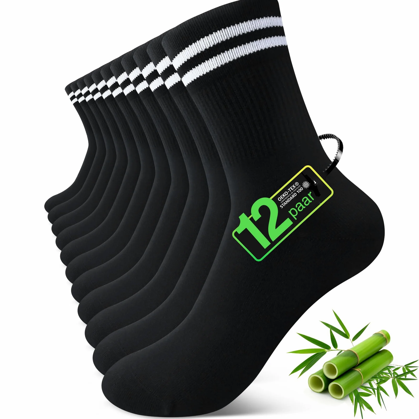 FALARY Bambú Calcetines Niño Niña Calcetines Deporte Tenis Correr 6 Pares | Negros Blancos Gris, Transpirable, Antimicrobiano, Sin Olores, Absorbe la Humedad, Cómodo, para Baloncesto Ciclismo Cotidiana