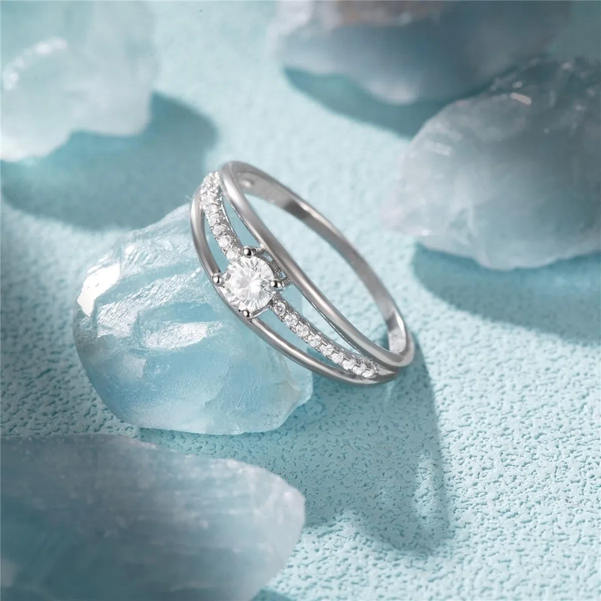 Beydodo Anillo Boda Oro Blanco 9 14 18 K de Mujer con Redondo con Moissanita, Anillo Plata de Matrimonio de Mujer