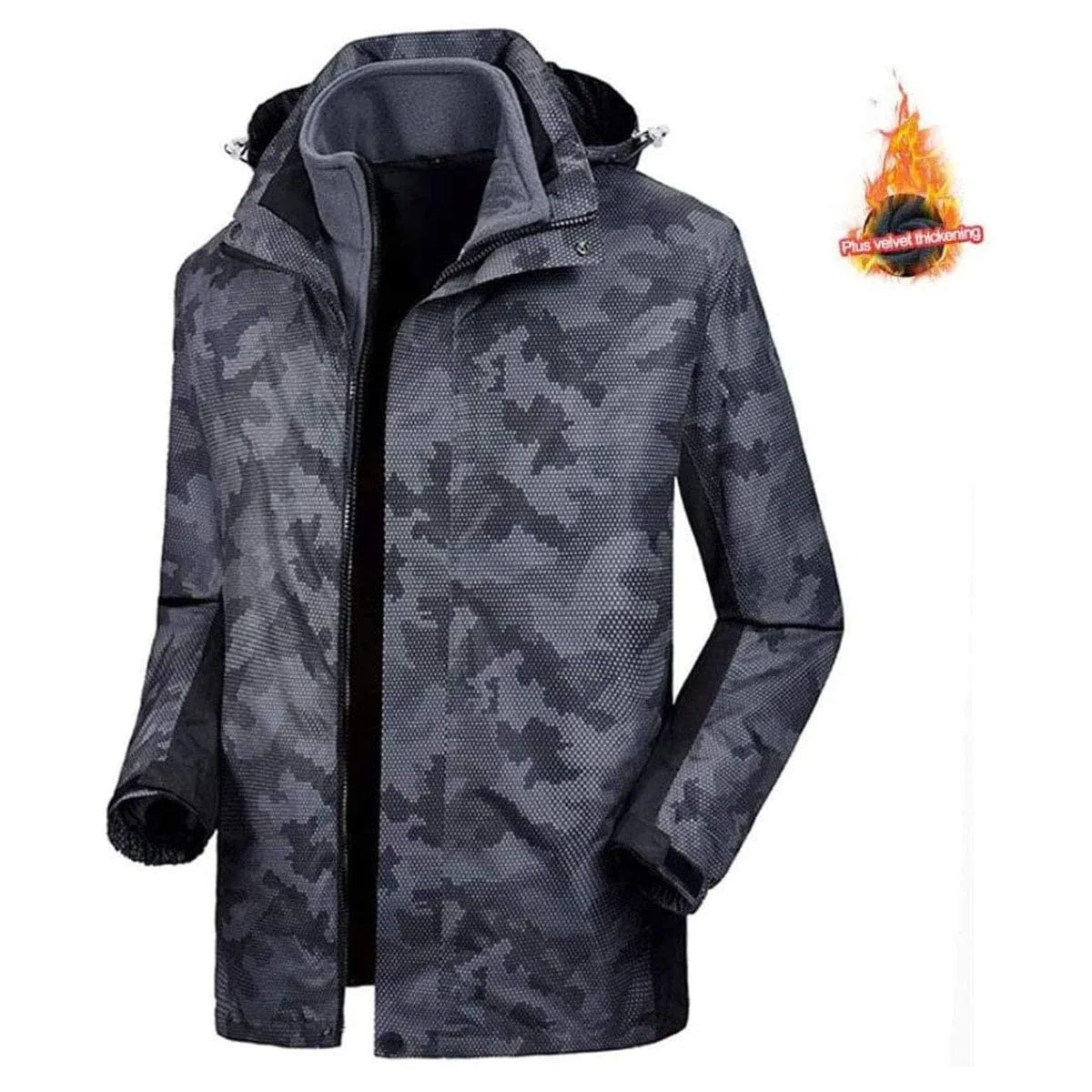 MU Chaqueta de Invierno para Hombre Chaquetas de Esquí Impermeable Chaquetas de Snowboard Fleecas Cálidas Abrigos de Pesca de Montaña Térmica con Capucha Desmontable/Black/Xxl
