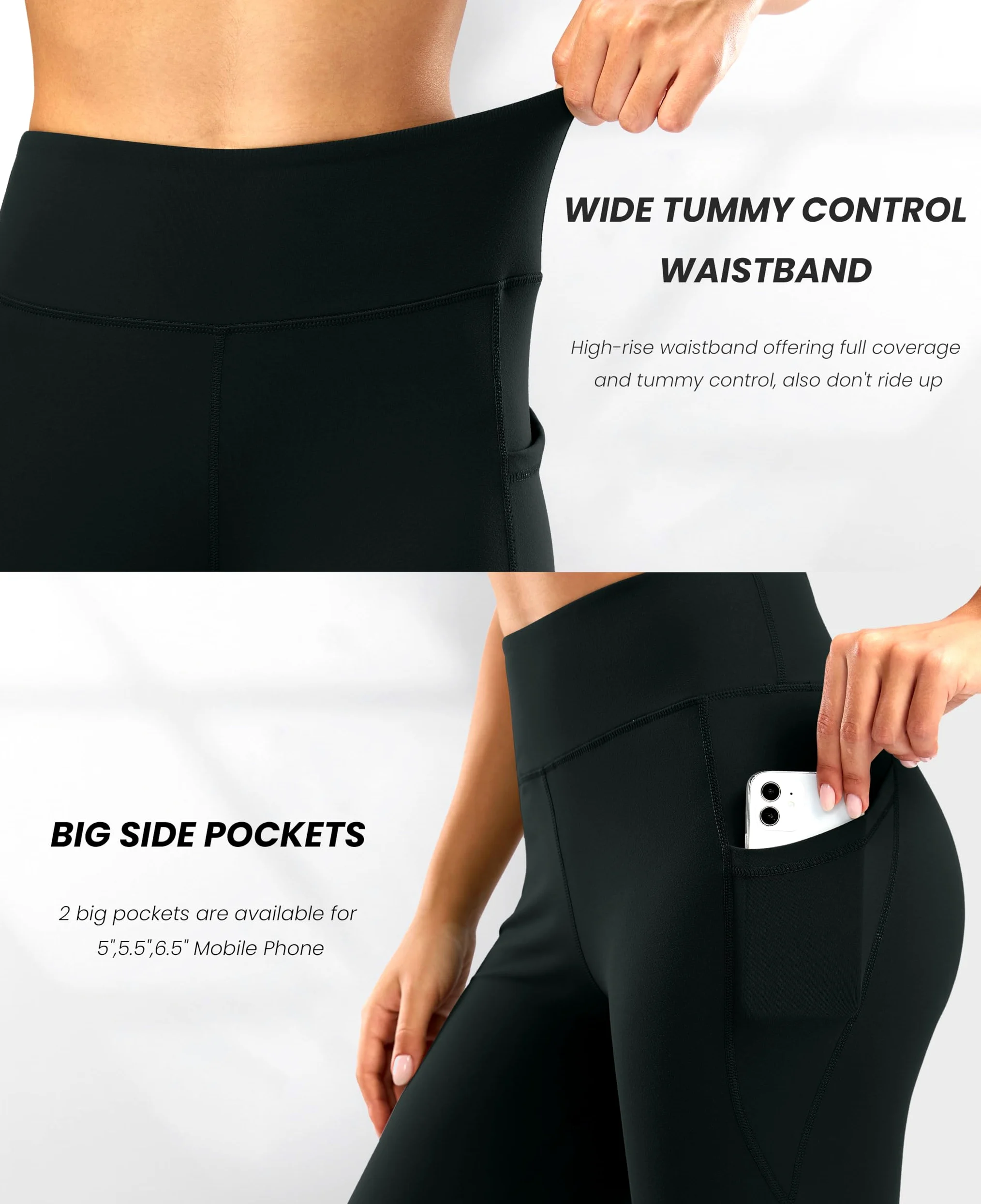 Pantalones Largos de Yoga Acampanados de Cintura Alta con Bolsillos para Mujer de 71.1 cm/76.2 cm/81.3 cm/86.3 cm/86.4 cm