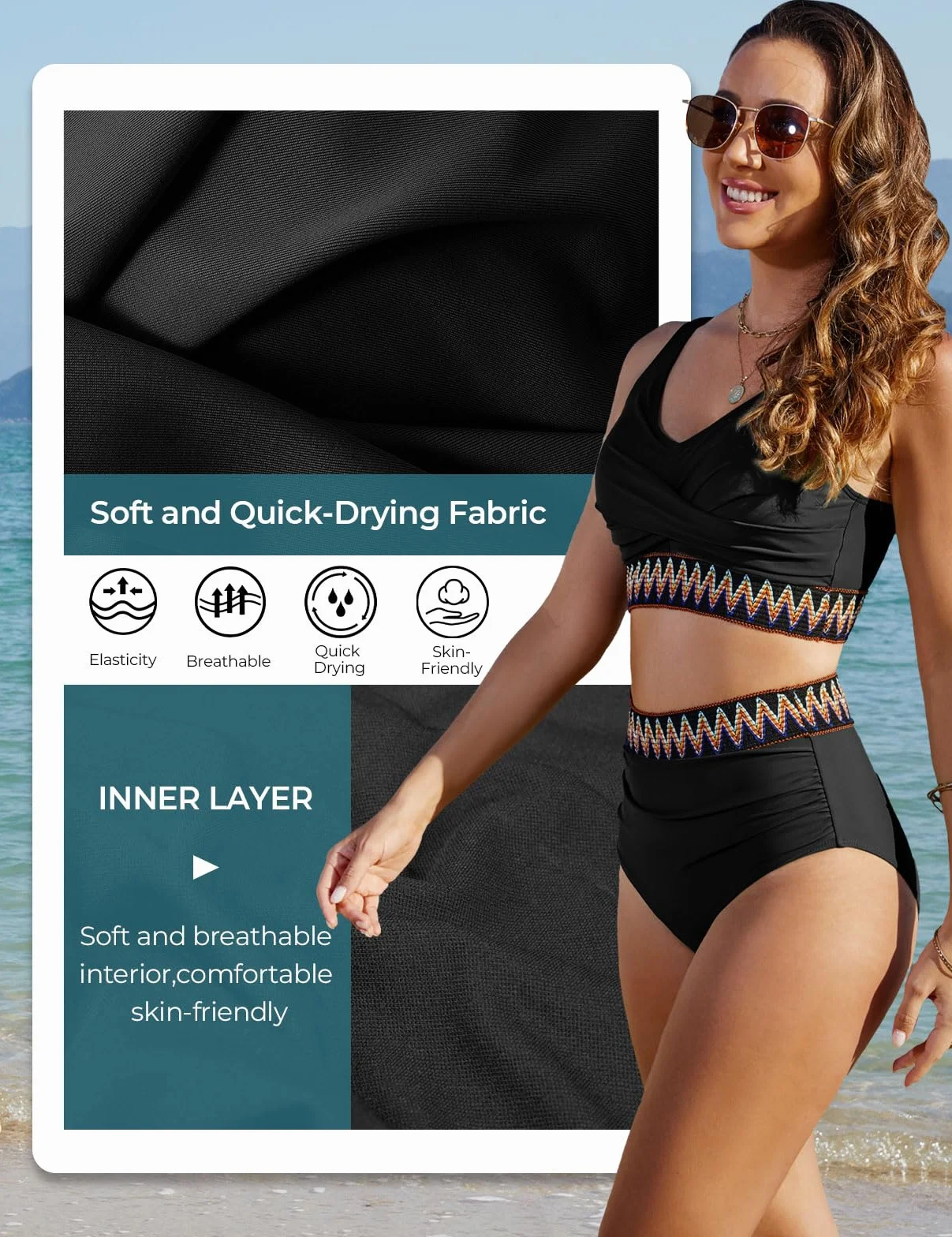 Bikini Set Mujer Cintura Alta Reductor Barriga Push Up con Relleno Traje de Baño Rayas de Colores