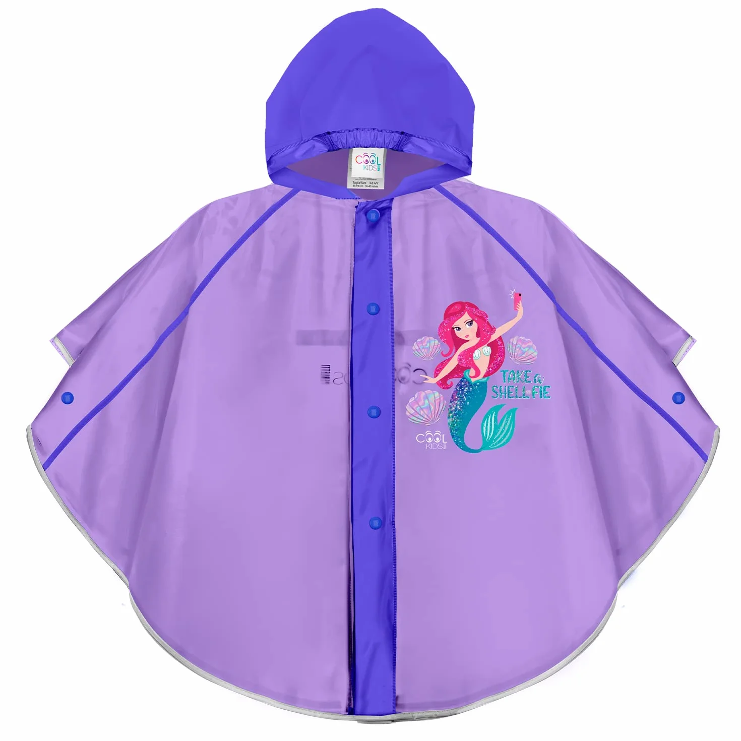 PERLETTI Chubasquero Niñas 3 4 5 6 Años con Sirena - Poncho Impermeable Infantiles con Capucha Rosa Botones a Presión - Ropa de Agua Niña Detalles Reflectantes Little Mermaid