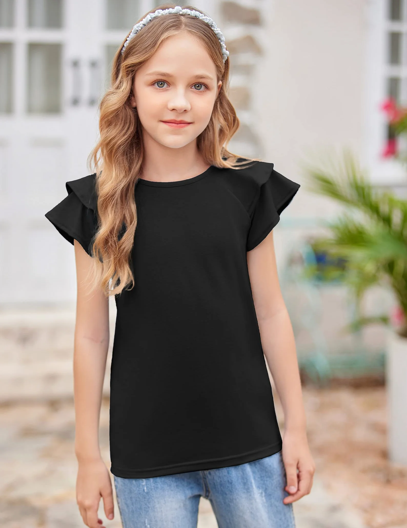 Arshiner Niña Camiseta Manga Ondulada Verano Manga Corta Tops Moda Casual Tshirts para Niñas 3-13 años