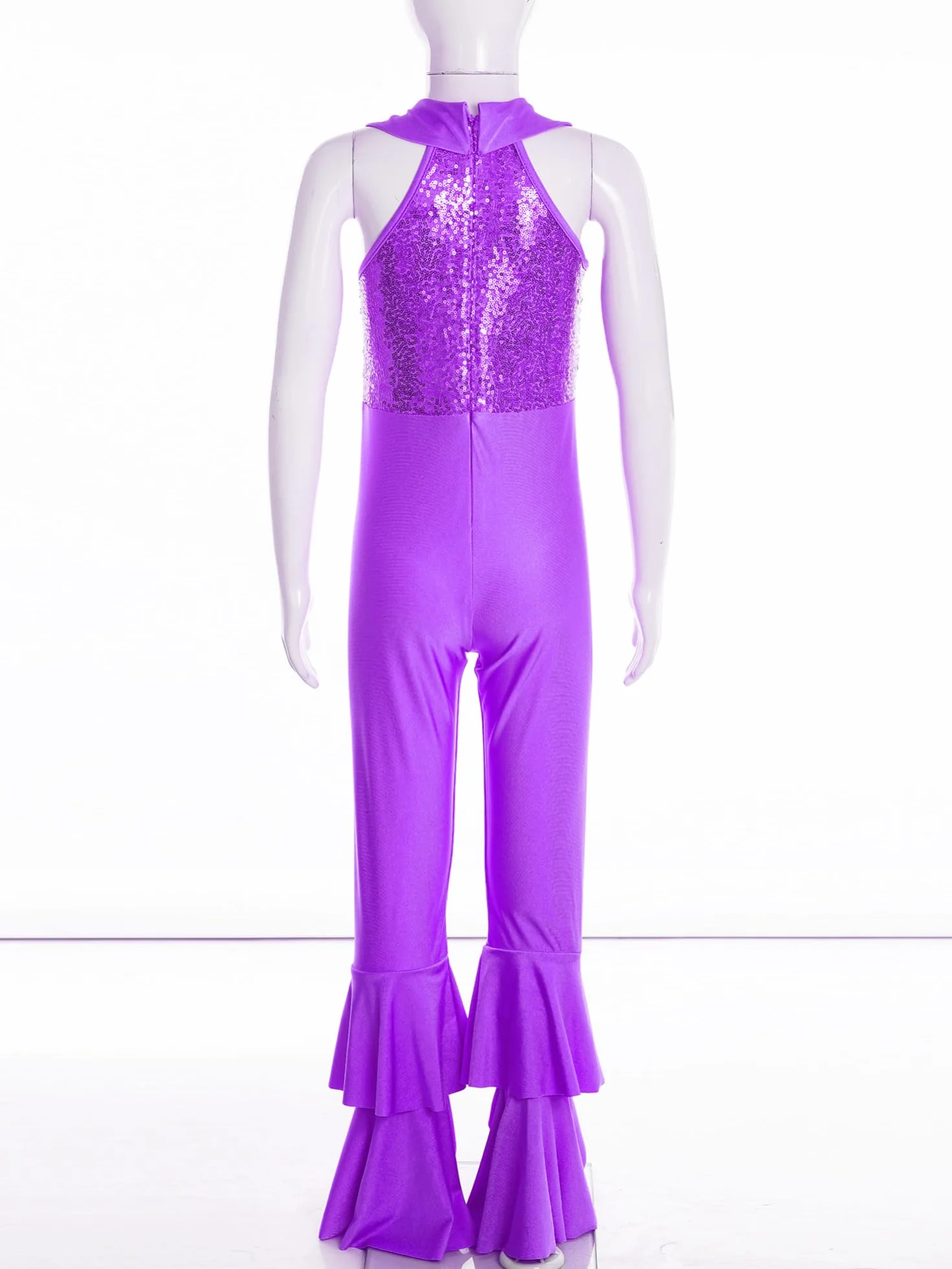 IEFIEL Mono de Danza Ballet para Niña Maillot de Gimnasia Rítmica Mono Lentejuelas con Media Cremallera y Pantalones Acampanados Disfraz de Baile 5-14 Años