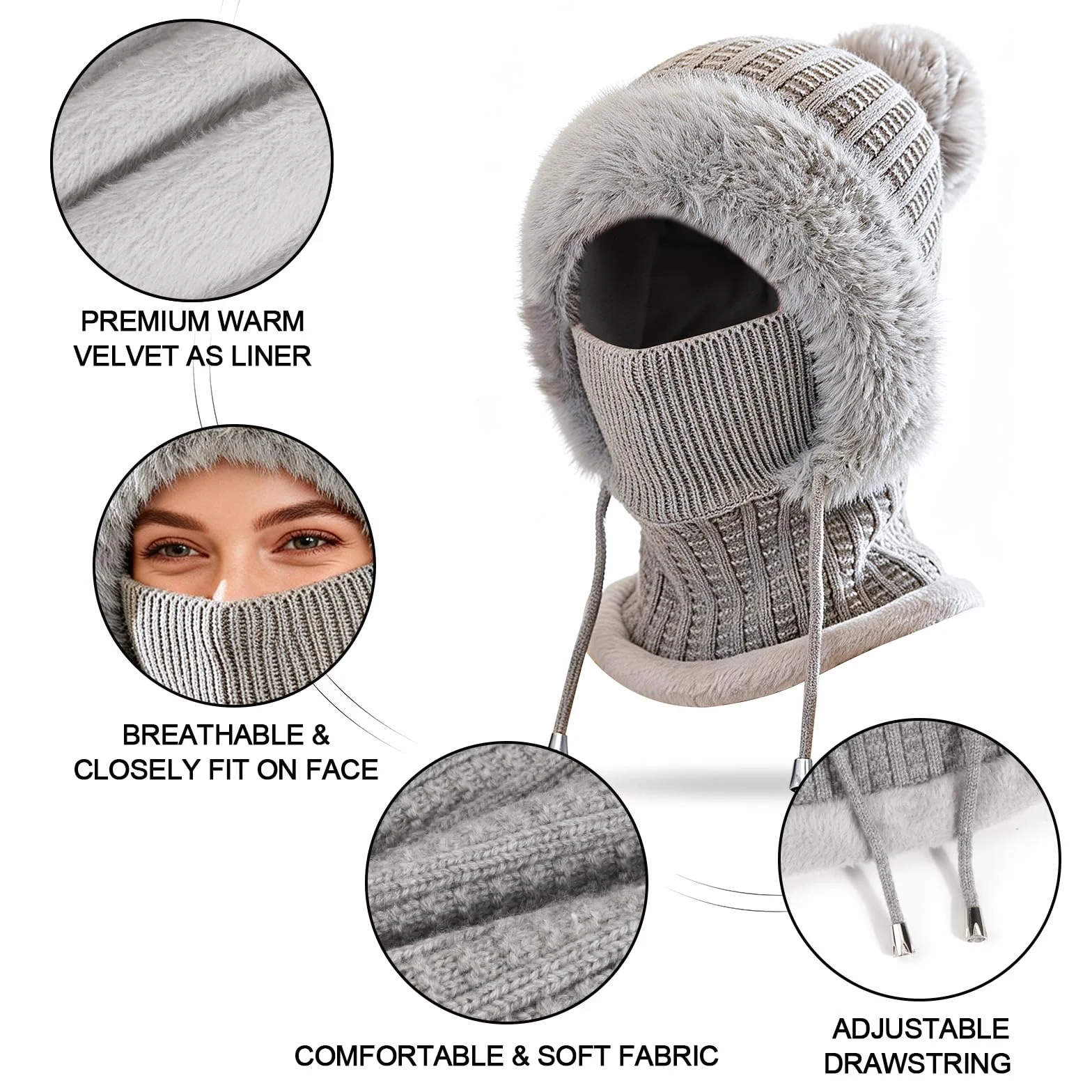 TAGVO Pasamontañas Termico para Mujer, Pasamontañas Invierno Capucha Polar Máscara de Esquí Balaclava Polar Multifuncional para Clima Frío Montaña Camping Senderismo